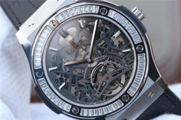 Replica Hublot Classic Fusion Tourbillon 42mm TF Skeleton Dial Black Gummy Strap A23J - Top club
