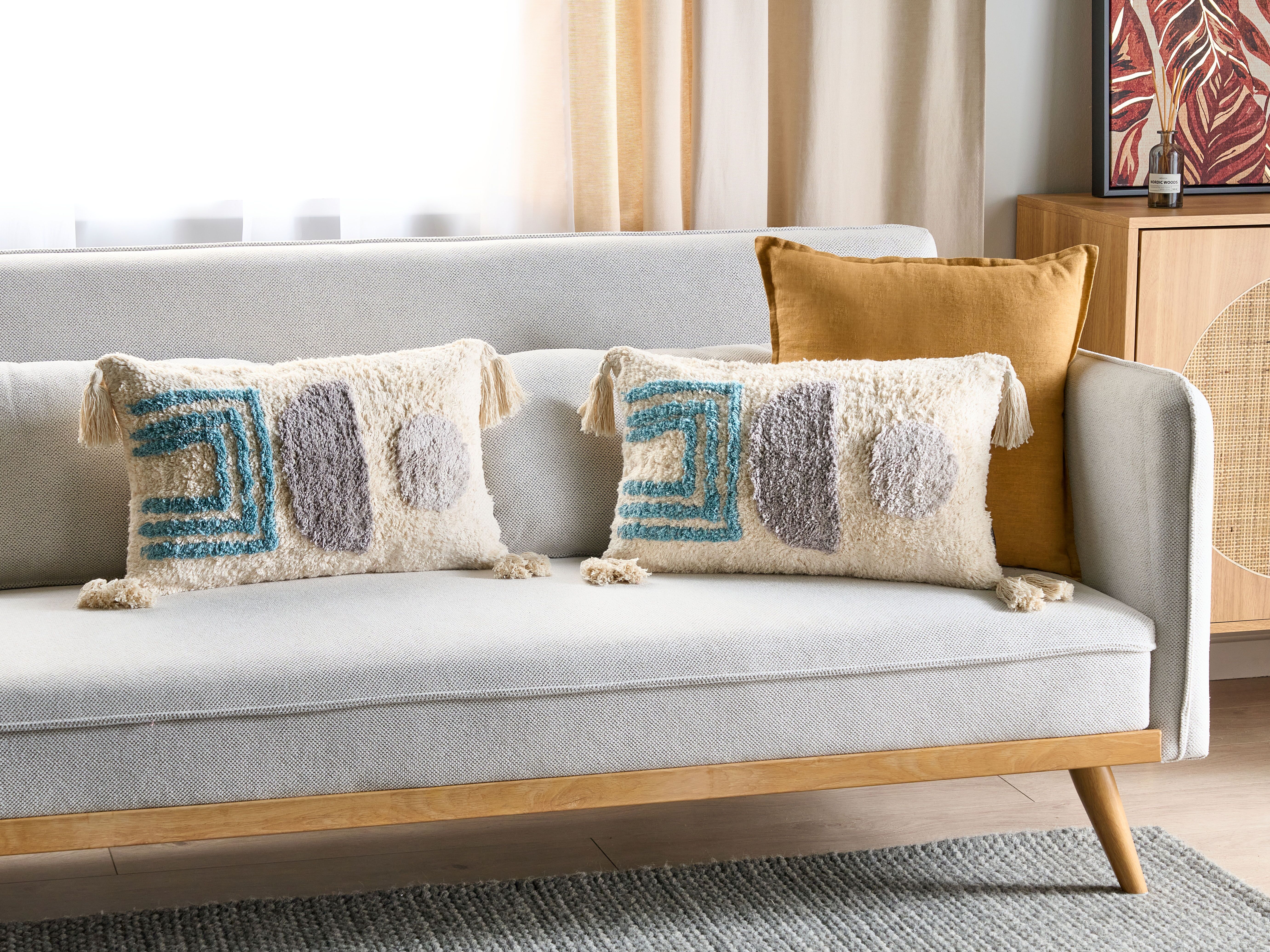 Set of 2 Decorative Cushions CASSIOPE Cotton 30 x 50 cm White Geometric Pattern