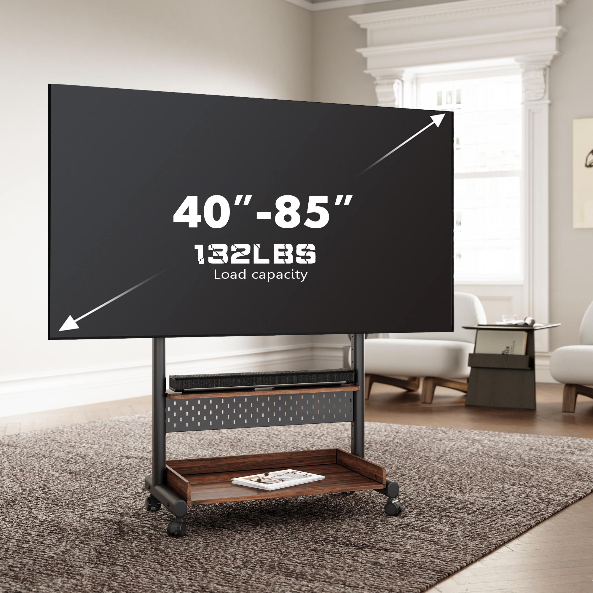 FITUEYES Rolling TV Stand with Wheels for 40-85 inch TVs, Height Adjustable Mobile TV Stand TV cart with Wooden Large Storage,White - Image 16