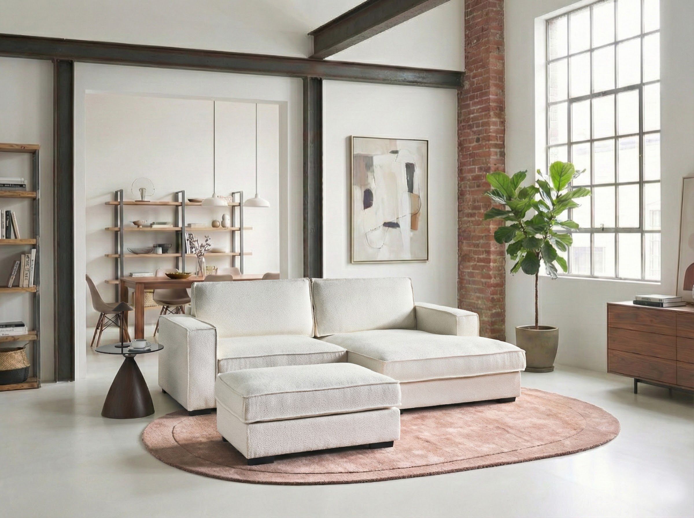 Corner Sofa KOLDING Boucle Light Beige with Ottoman Left Hand