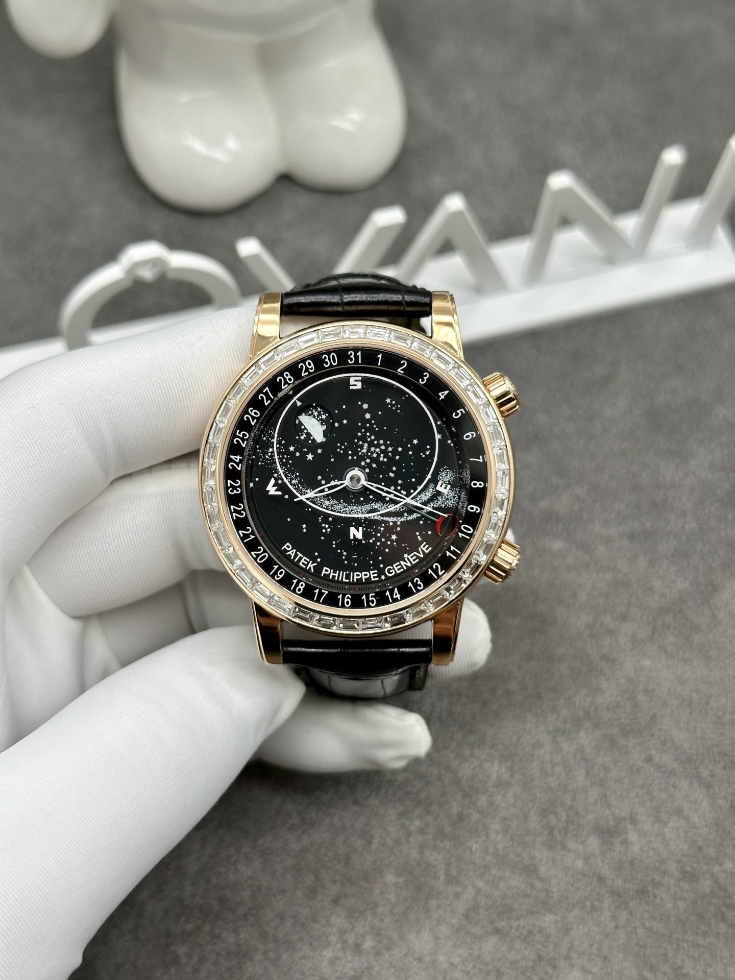 Patek Philippe Best Replica Watch Grand Complications 6104R Custom Solid Gold Watch and Diamonds 44mm - Elite Watch Atelier