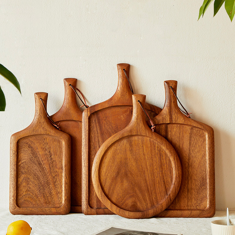 Kitchen Wood Round Pizza Serving Board Food Tray Rectangular Acacia Wooden Steak Plate Chopping Board