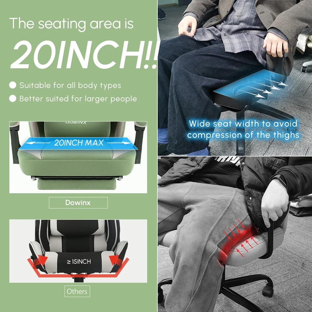 Dowinx Gaming Chair with Pocket Spring Cushion, Breathable Fabric Computer Chair with Gel Pad, Comfortable Office Chair with Storage Bag, Massage Game Chair with Footrest, Green - Image 10
