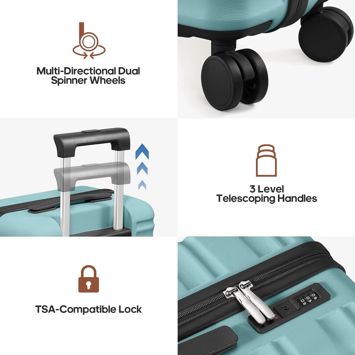 MIUSSE Luggage Sets 3 Piece, 20 Inch Carry On Luggage with Wheels, 100% PC Hardshell Suitcase with TSA Lock, Carry On Suitcases Airline Approved With Travel Backpack for Men Women - Image 4