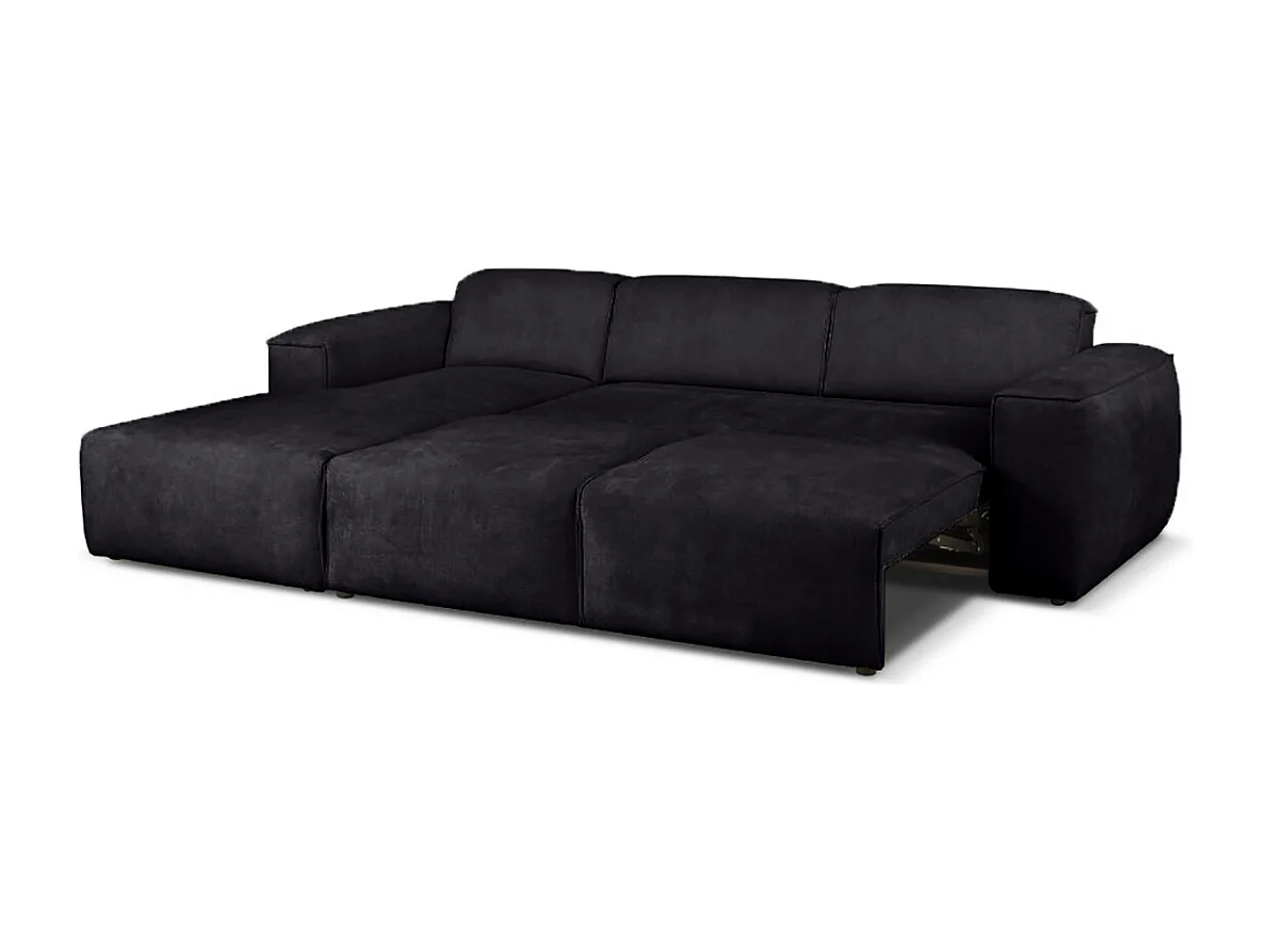 Canapé d’angle LUXOR L gauche convertible avec coffre – canapé salon moderne, lit d’appoint, tissu noir, canapé familial confortable