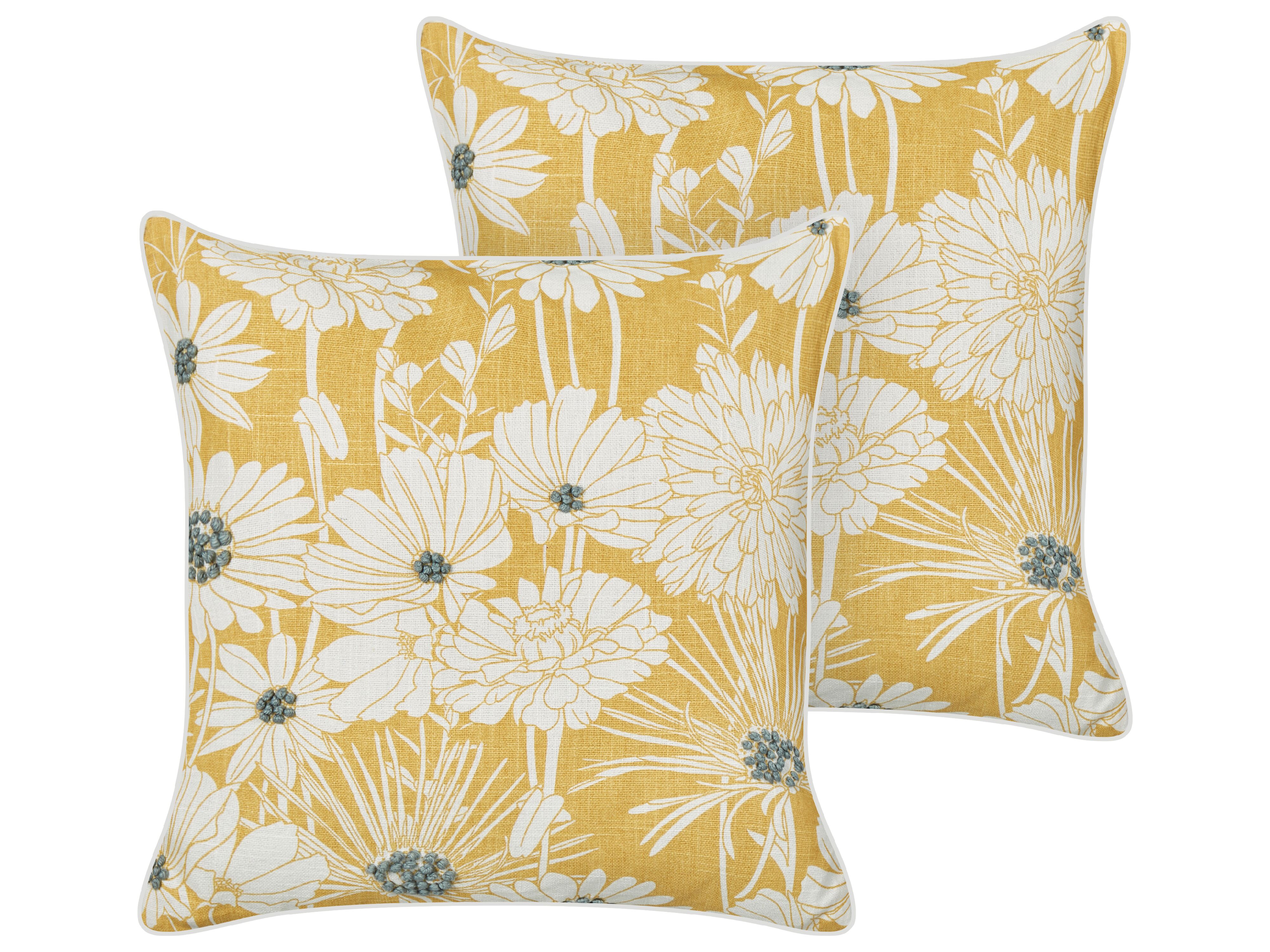 Set of 2 Decorative Cushions SCIRPUS Cotton 45 x 45 cm Yellow Floral Pattern