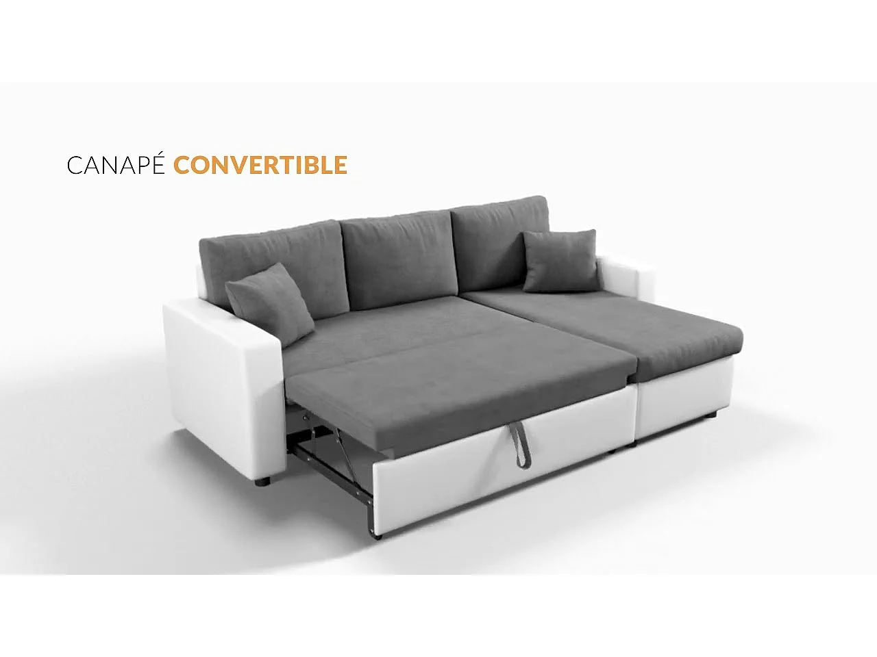 Canapé d'angle 3 places Maria réversible, convertible avec coffre en tissu - Gris clair - L227 x P146 x H81cm - Loungitude