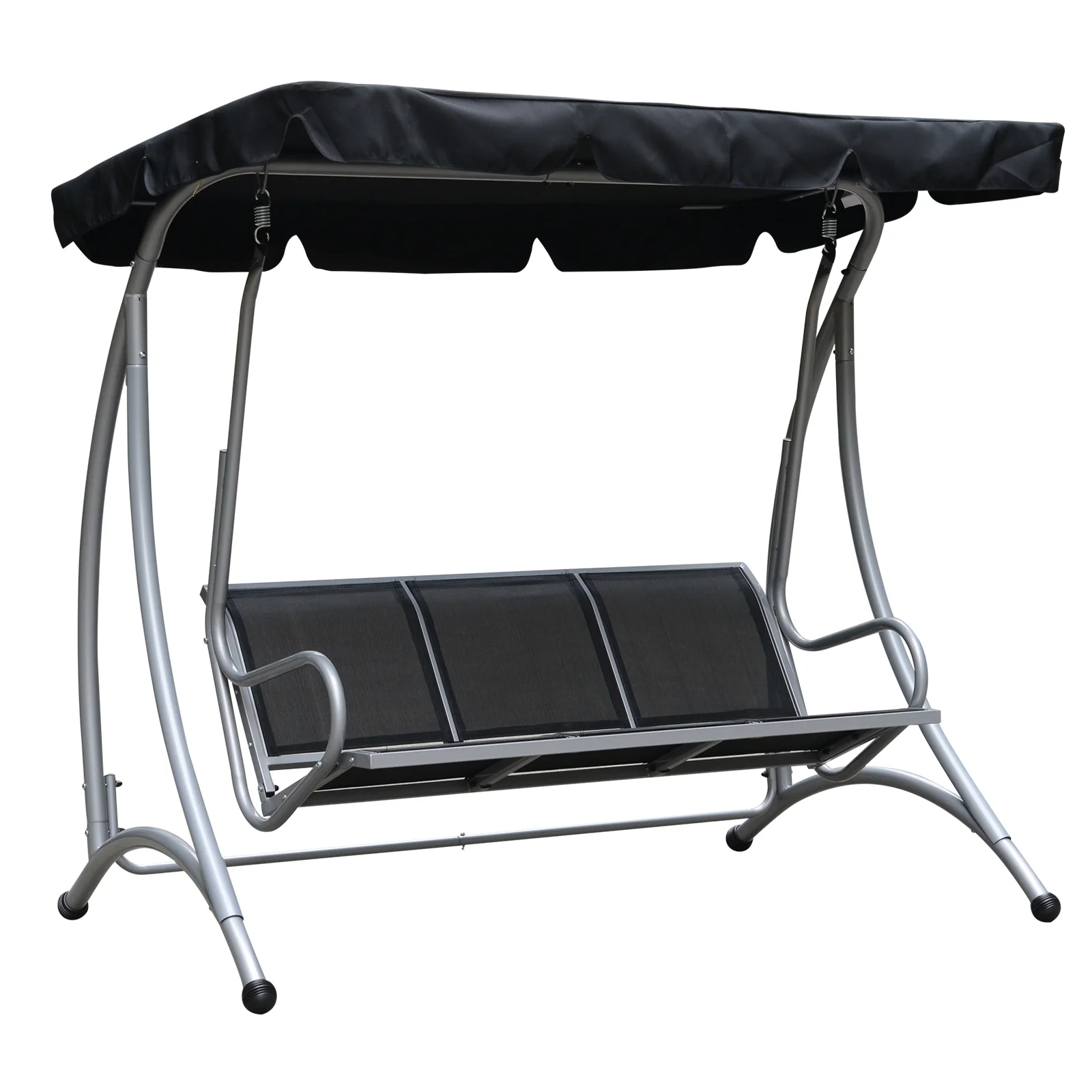 Outsunny 3 Person Patio Swing Seats, Porch Swing with Stand & Adjustable Canopy, Heavy Duty Outdoor Swing Chair Bench for Adults, Black - Image 2