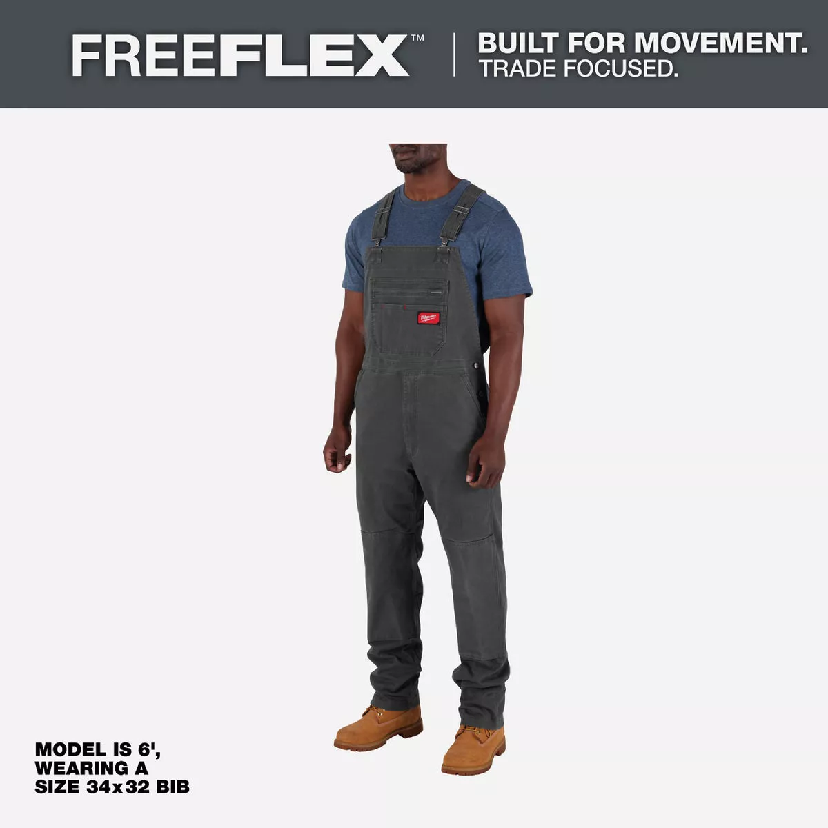 Milwaukee FREEFLEX Men's 40x34 Gray Unlined Bib Overalls