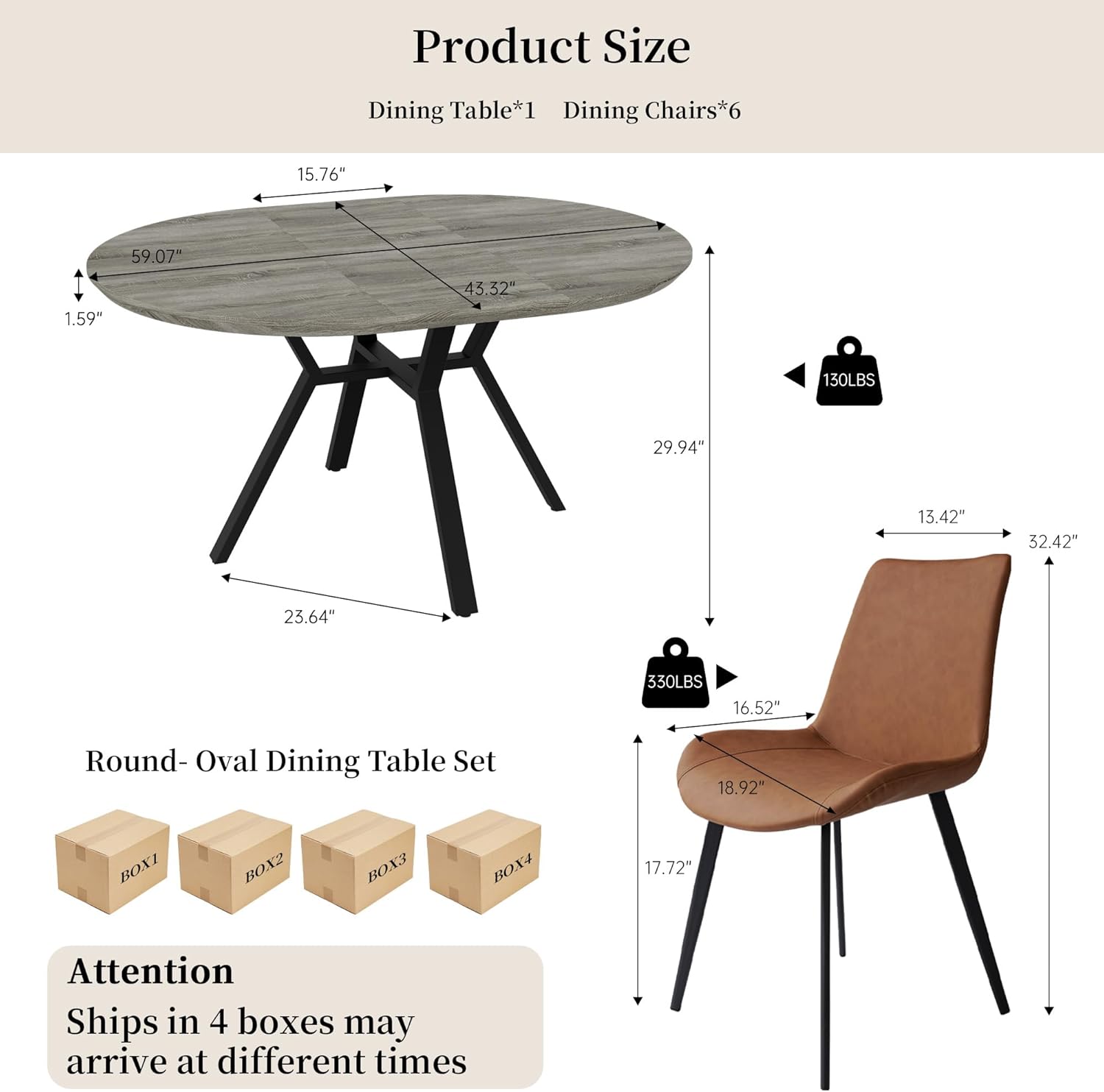 Extendable Round Dining Table Set for 6 People, 43.3
