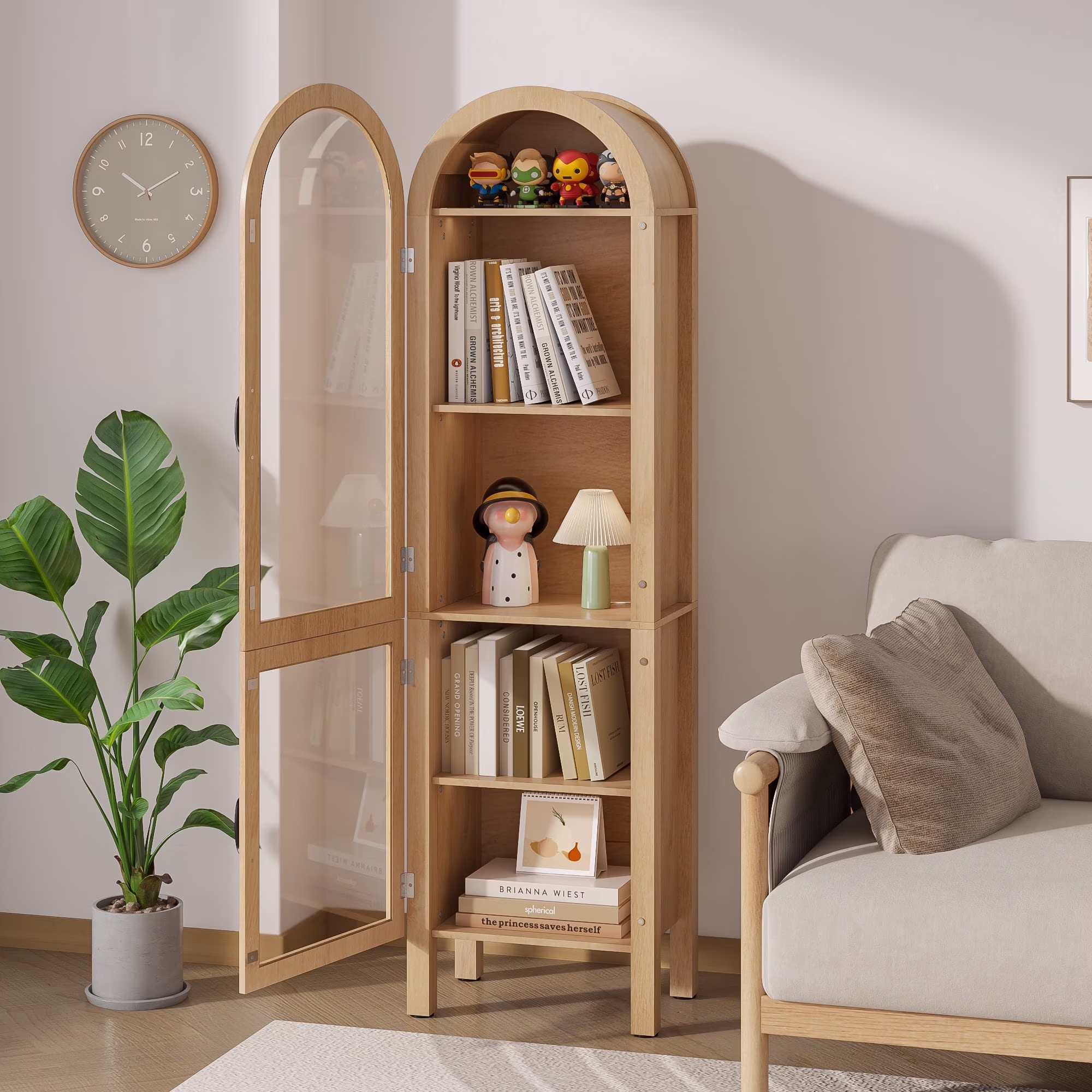 Fiogmub Tall Arched Storage Display Cabinet, Arched Pantry Cabinet with Doors, Acrylic Glass Doors - Image 5