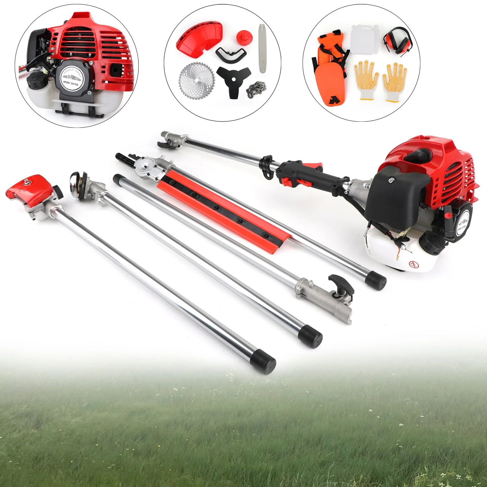 TOPTENG 52cc 2 Stroke 5 in 1 Gas Engine Multi Garden Tool, Hedge & String Trimmer, Brush Cutter, Edger, Pole Saw Chainsaw Pruner with Extension Pole, Trimming Combo Brushcutter Kit for Yard Lawn Care - Image 5