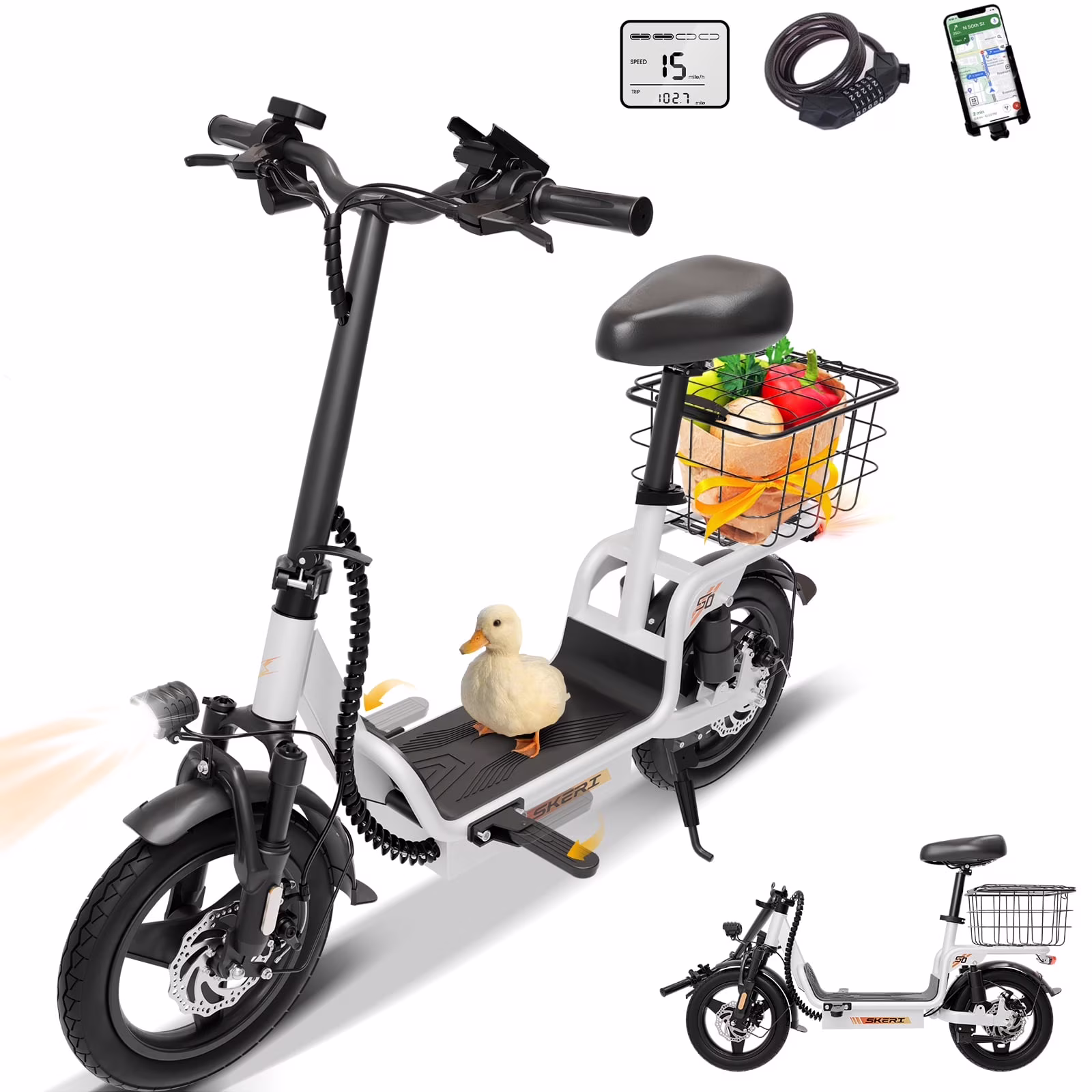 Skeri Electric Scooter with Seat for Adult and Basket, 14 Inch Tire Electric Scooter with Dual Shock Absorbers, 350W Motor with 25-Mile Range, Speed Up to 20 MPH (Gen 2.0) - Image 5