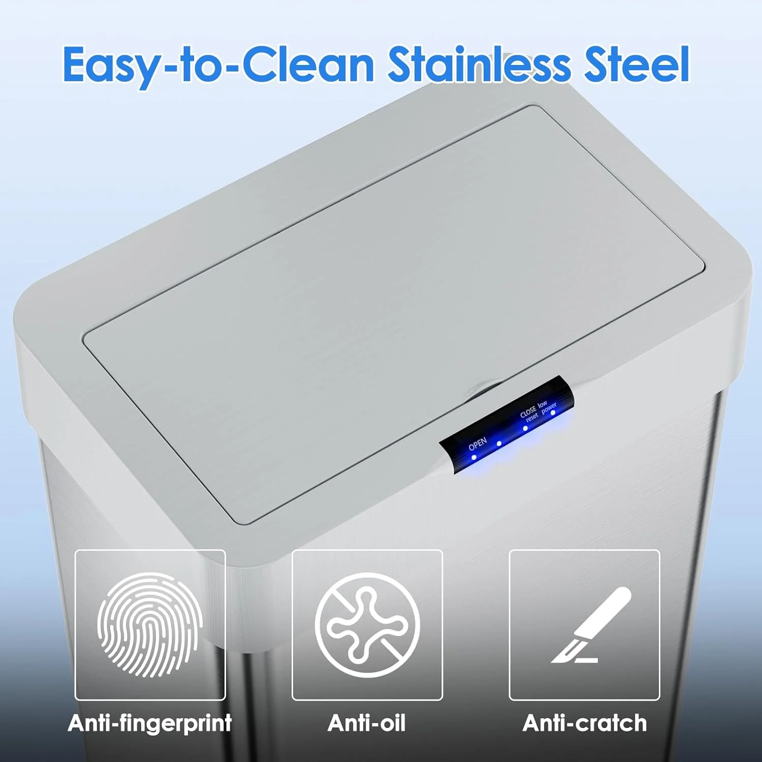 LAZY BUDDY 60 Liter / 16 Gallon Stainless Steel Motion Sensor Trash Can for Kitchen, Bathroom, Rectangular - Image 8