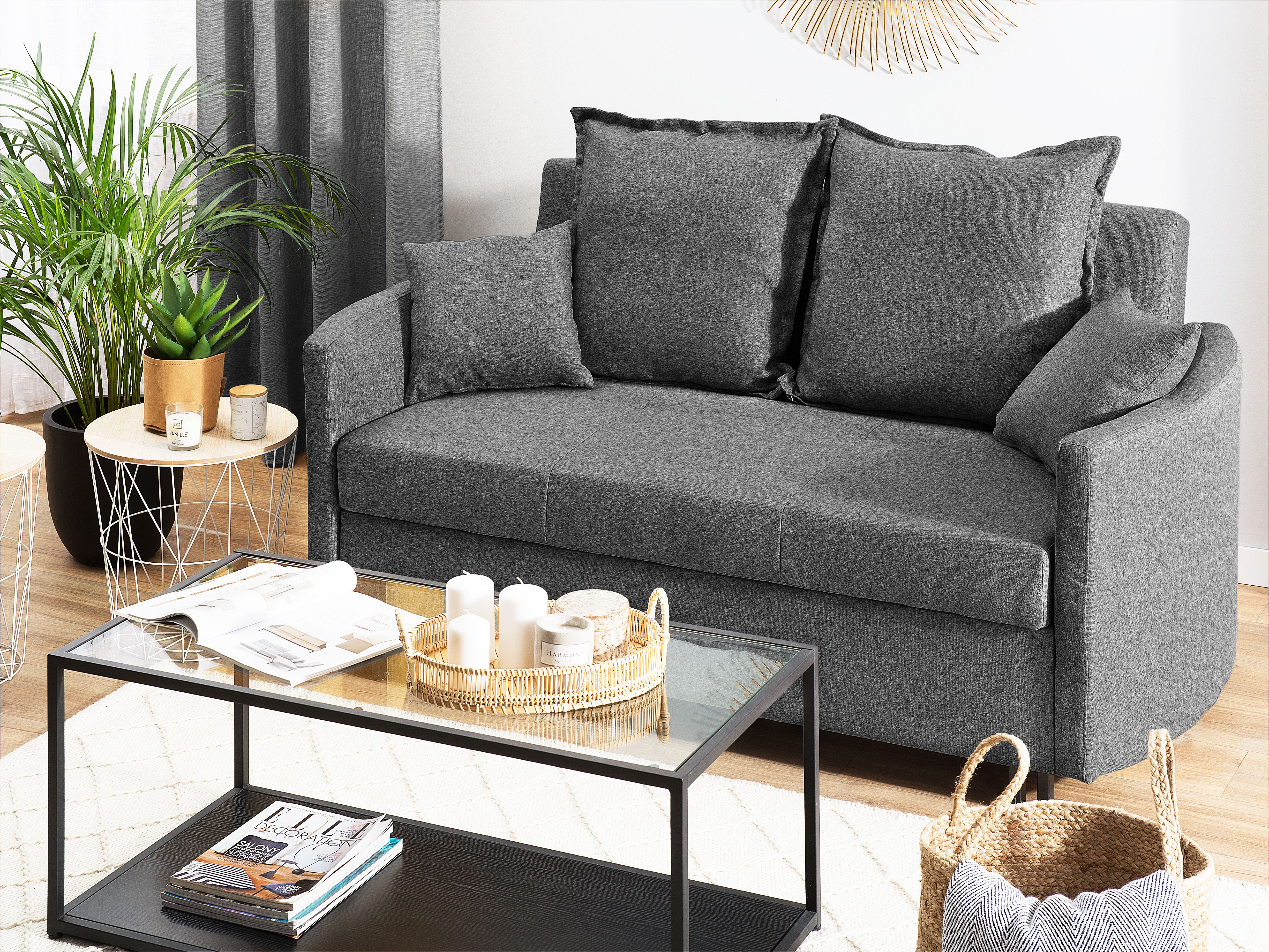 Sofa Bed 2 Seater HOVIN Fabric Grey