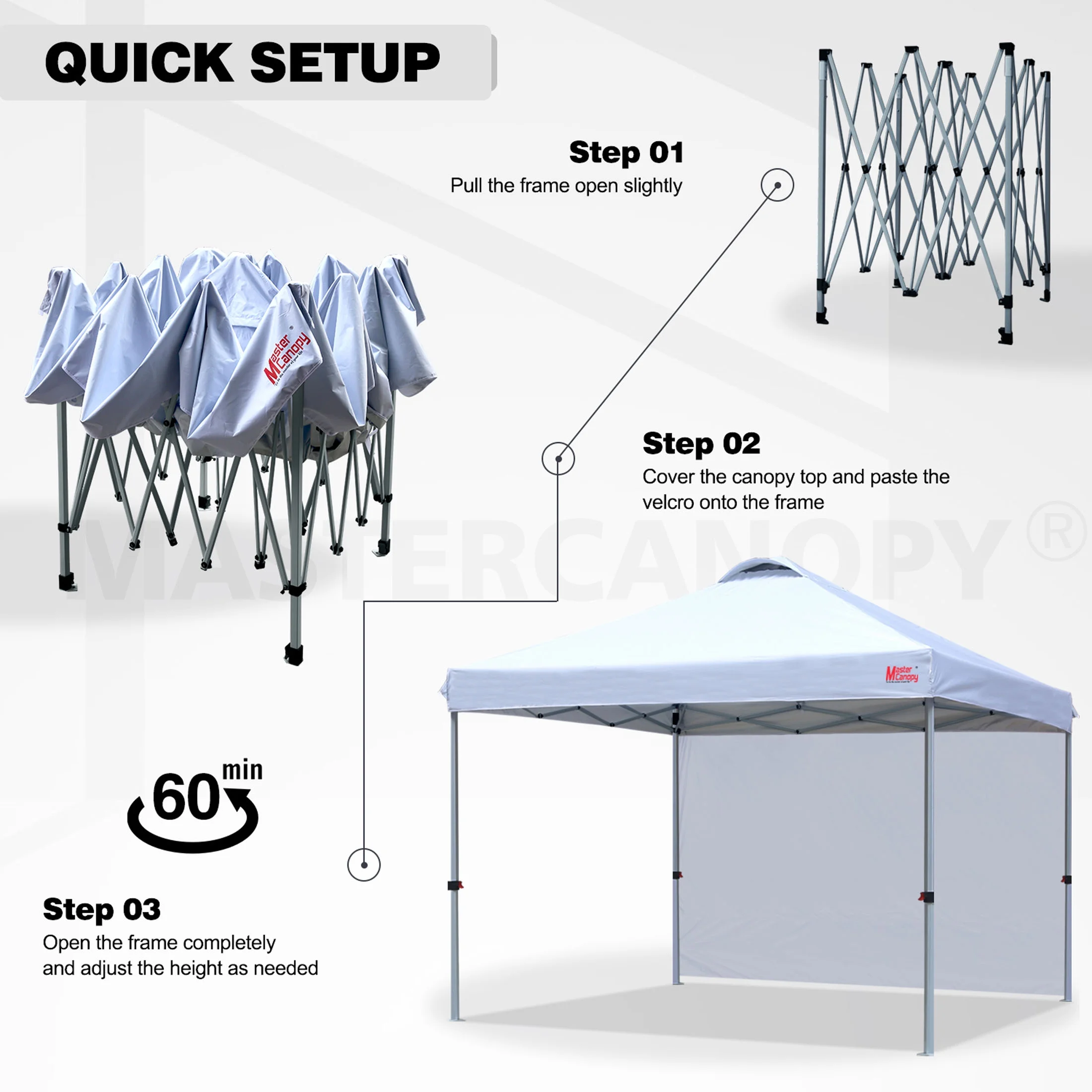 MASTERCANOPY 10' x 10' Easy Pop-up Canopy Tent Outdoor Shade Shelter with 1 Sidewall, White - Image 7