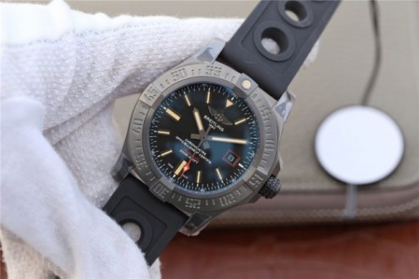 Replica Breitling Avenger BlackBird 44mm DLC GF Titanium Case Black Dial Rubber Strap A2824 - Elite Watch Atelier