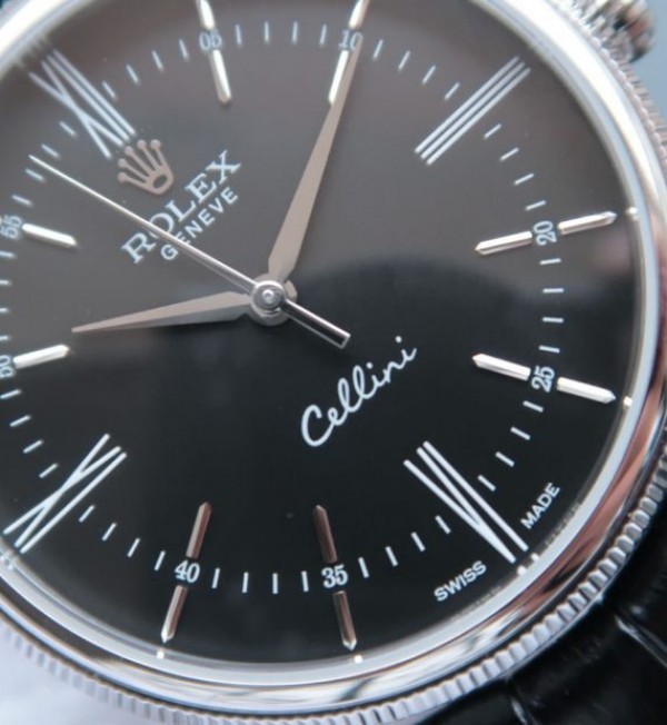 Replica Rolex MK Cellini Time 50509 Black Dial Leather Strap A3165 - Elite Watch Atelier