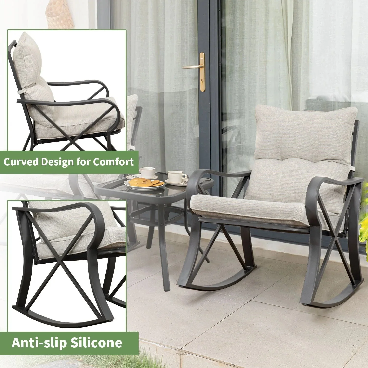 COSIEST 3 Piece Metal Bistro Set With Beige Cushions And Coffee Table - Image 6 COSIEST 3 Piece Metal Bistro Set With Beige Cushions And Coffee Table - Image 6