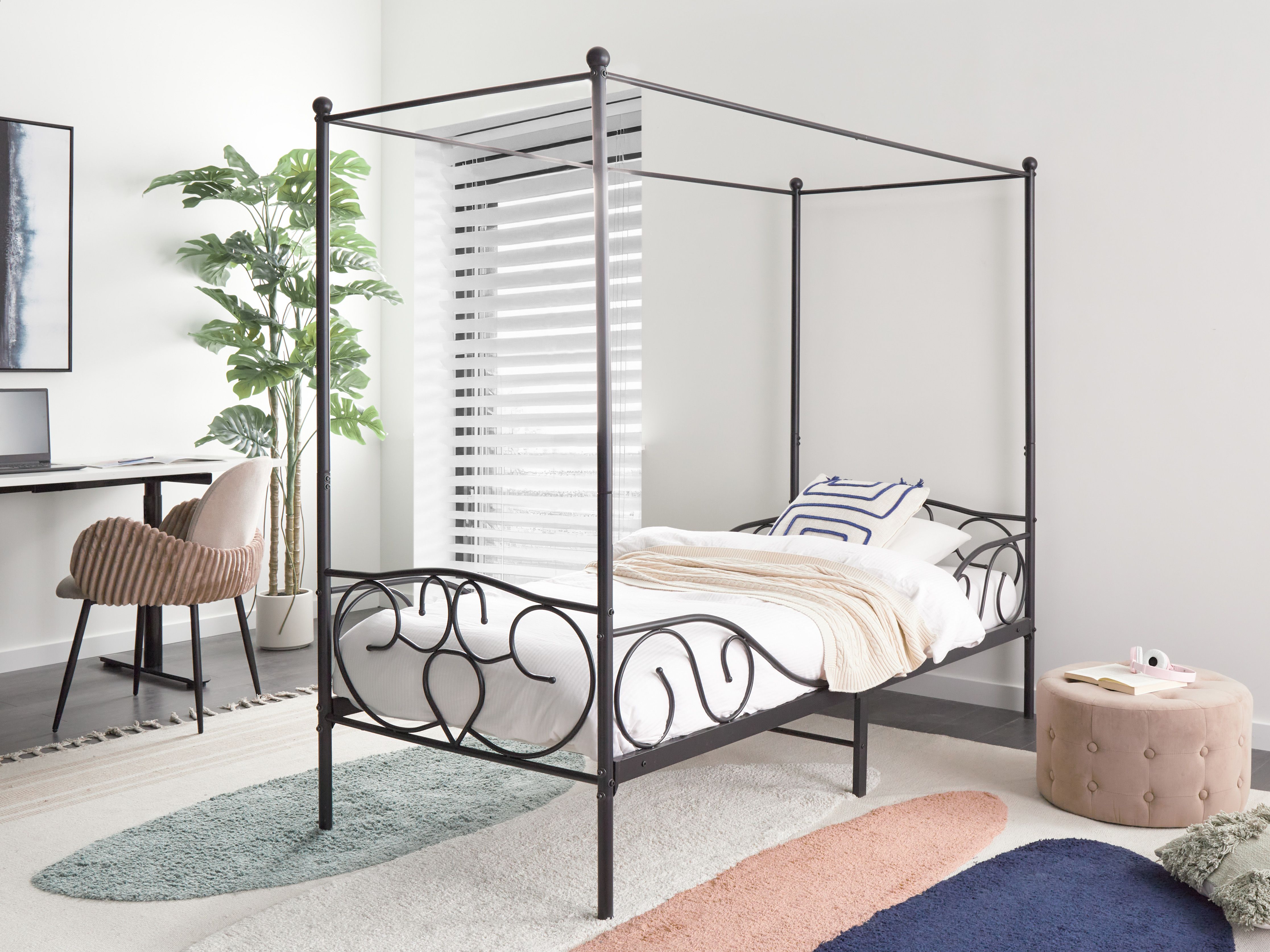 Four Poster Bed Metal SORMERY 90 x 200 cm (EU Single) Black