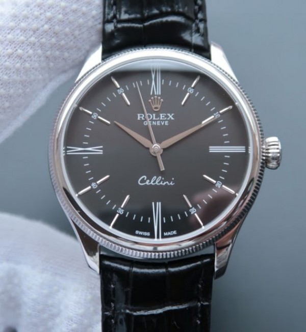 Replica Rolex MK Cellini Time 50509 Black Dial Leather Strap A3165 - Elite Watch Atelier