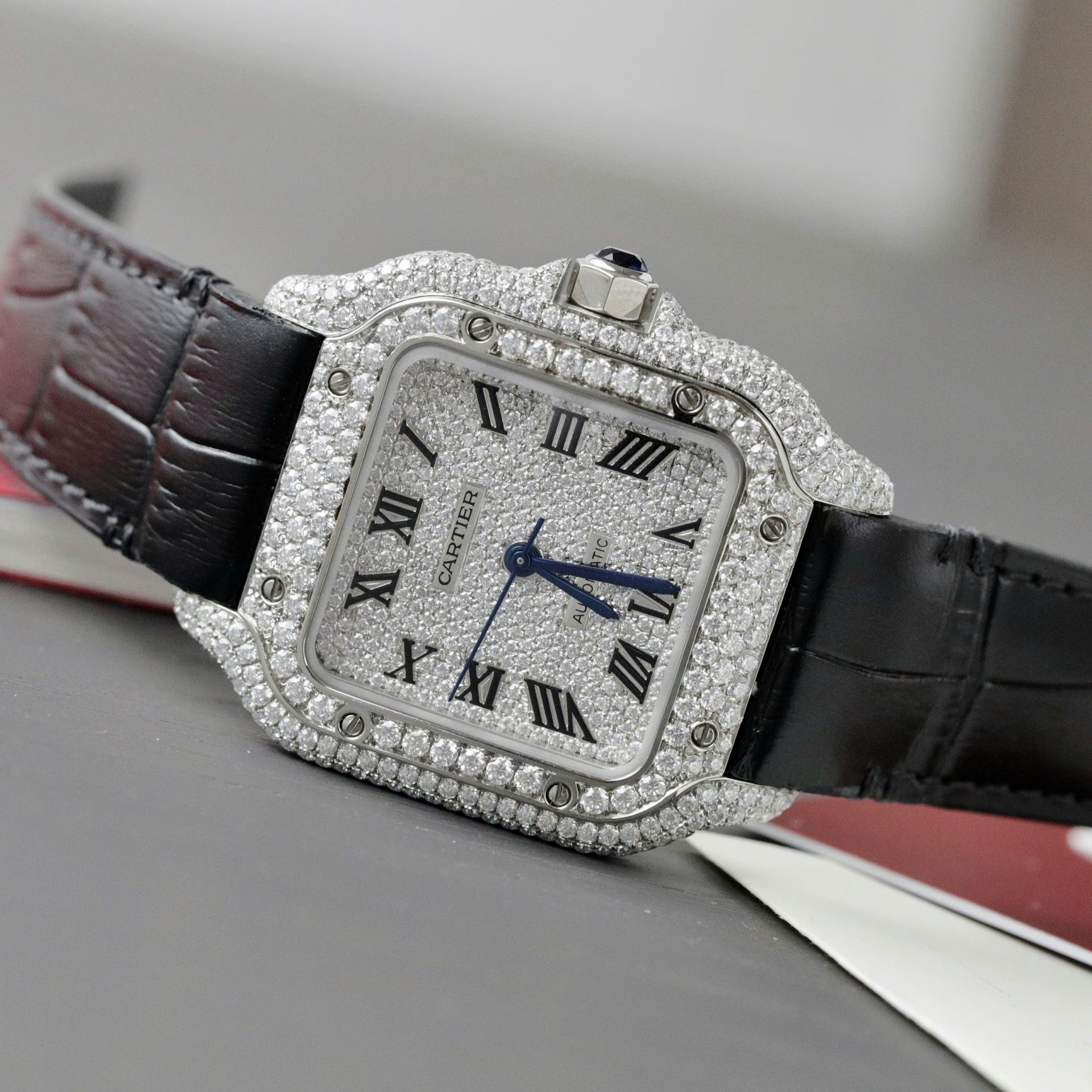 Cartier Santos Women Copies Watches Full Moissanite Diamonds Custom 35mm - Top club