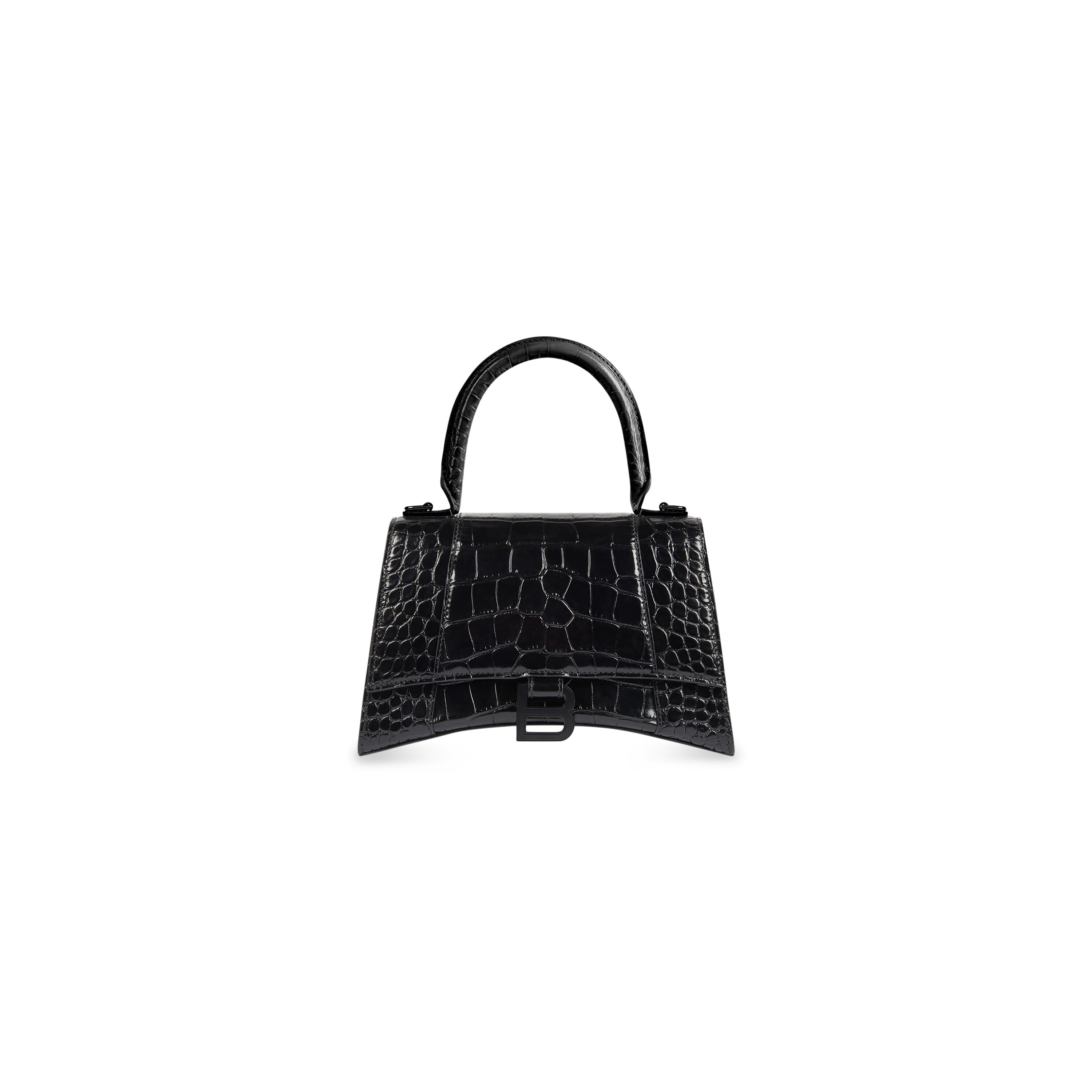 WOMEN'S HOURGLASS SMALL HANDBAG CROCODILE EMBOSSED IN BLACK - Replicaclubs