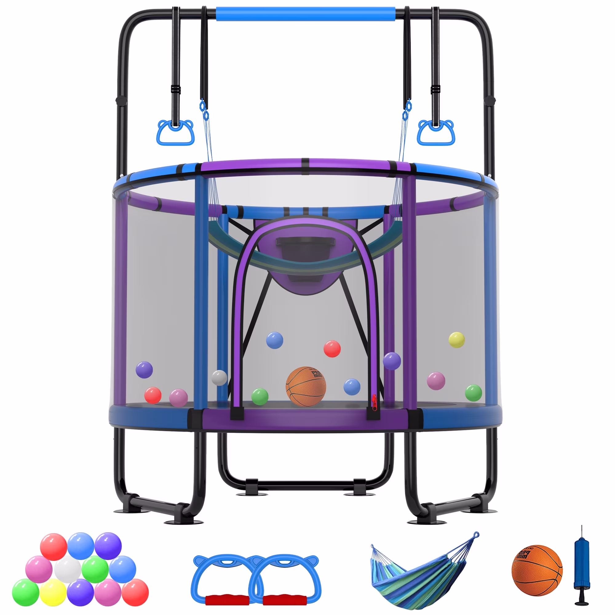 CITYLE Trampoline for Kids 600LBS 60'' 5FT Toddler Trampoline Indoor Outdoor with Basketball Hoop, Swing, Adjustable Bar, Mini Small Trampoline with Enclosure, Gifts for Toddlers, Boys & Girls - Image 11