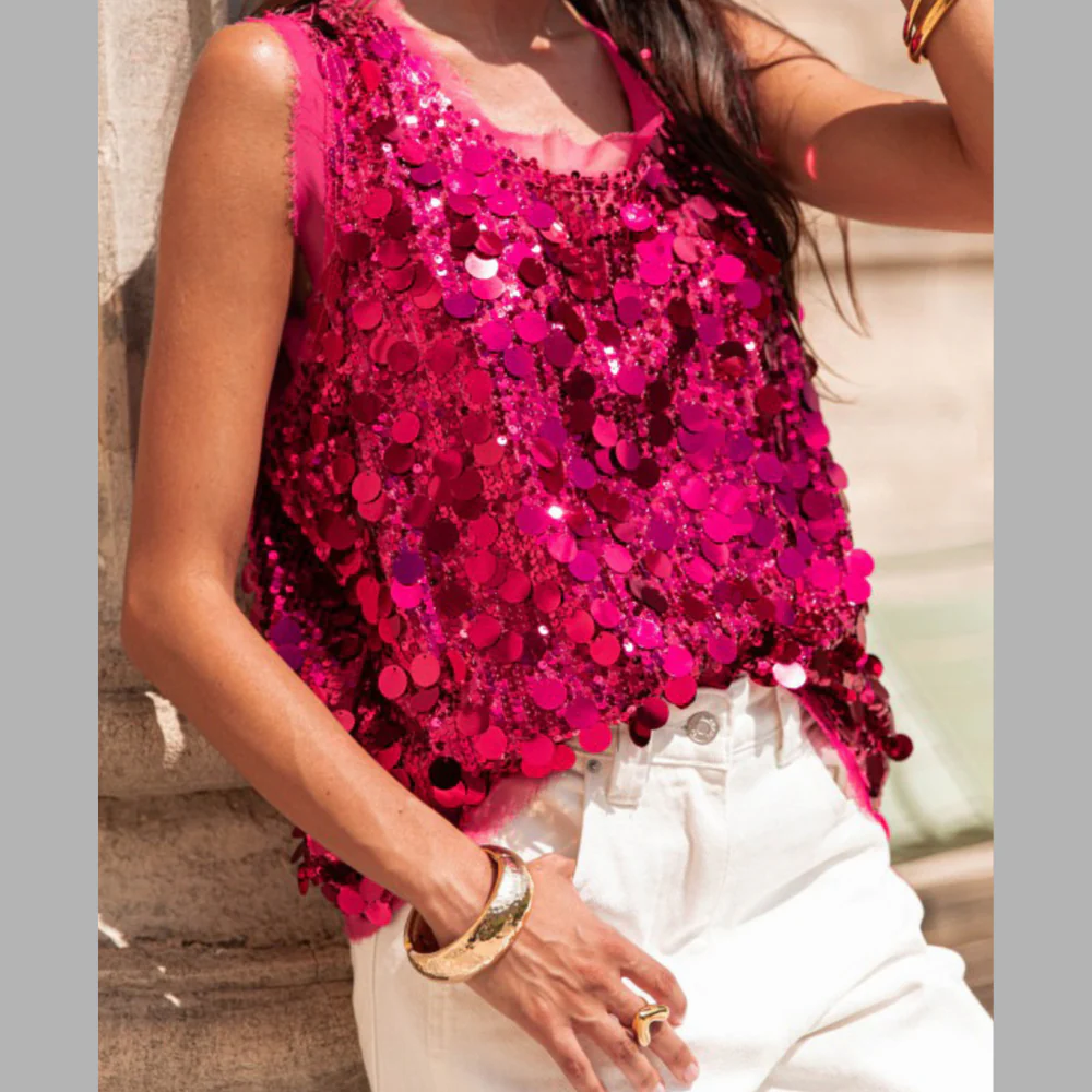 Sequin Round Neck Tank - ZKZOOK