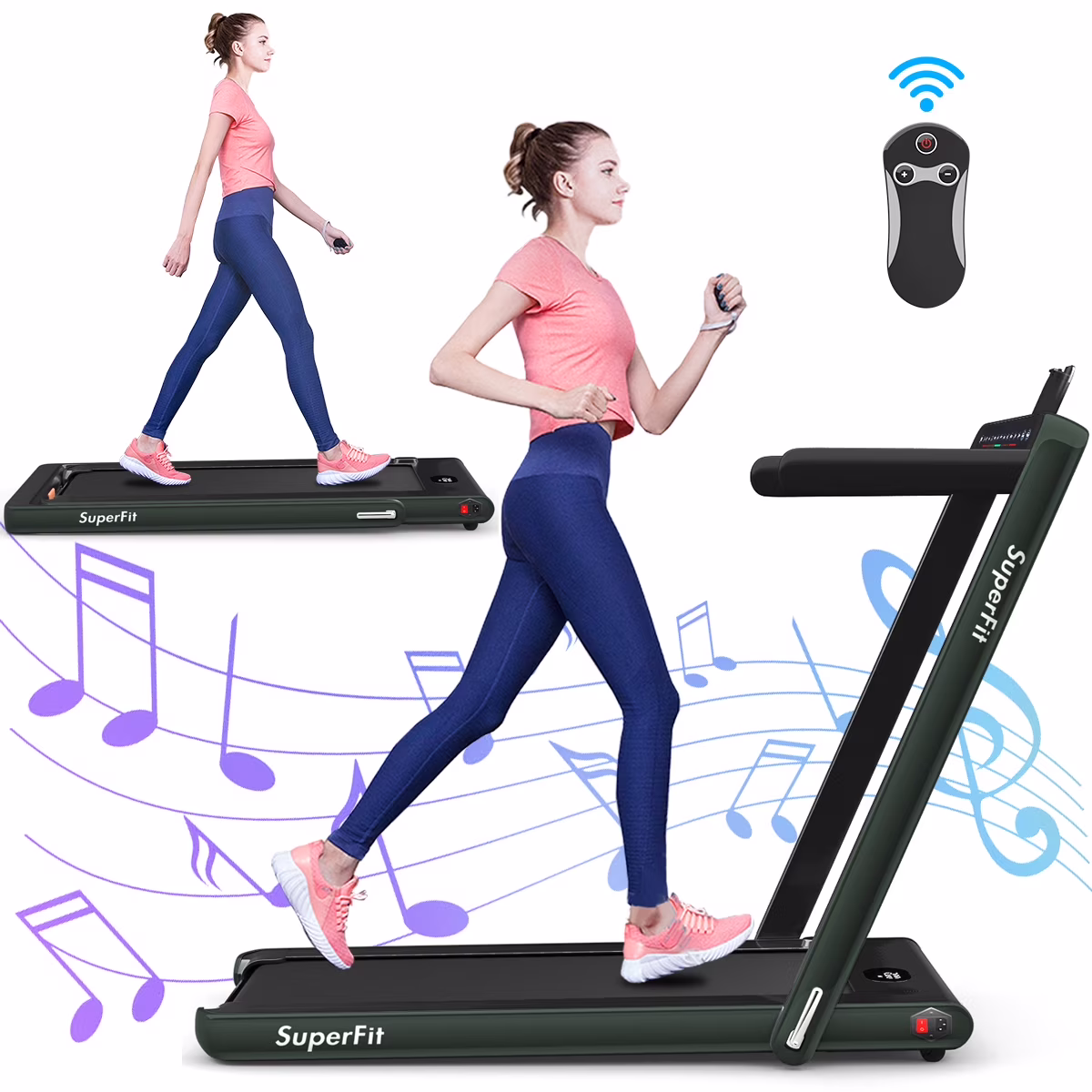 Gymax 2 in 1 Folding Treadmill 2.25HP Running Machine w/ Dual Display APP Control Black - Image 9