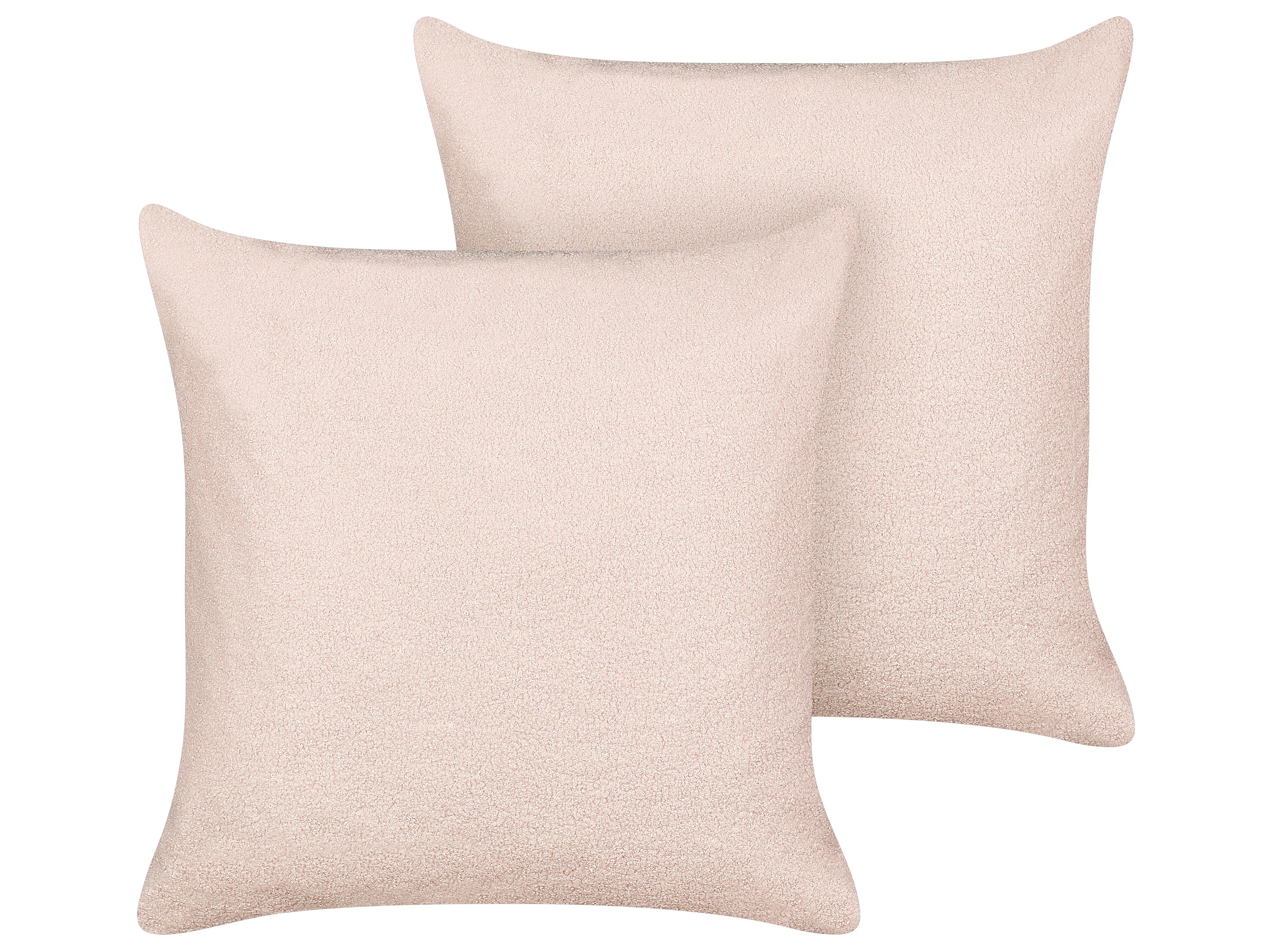 Set of 2 Decorative Cushions LEUZEA Boucle 60 x 60 cm Pastel Pink Solid