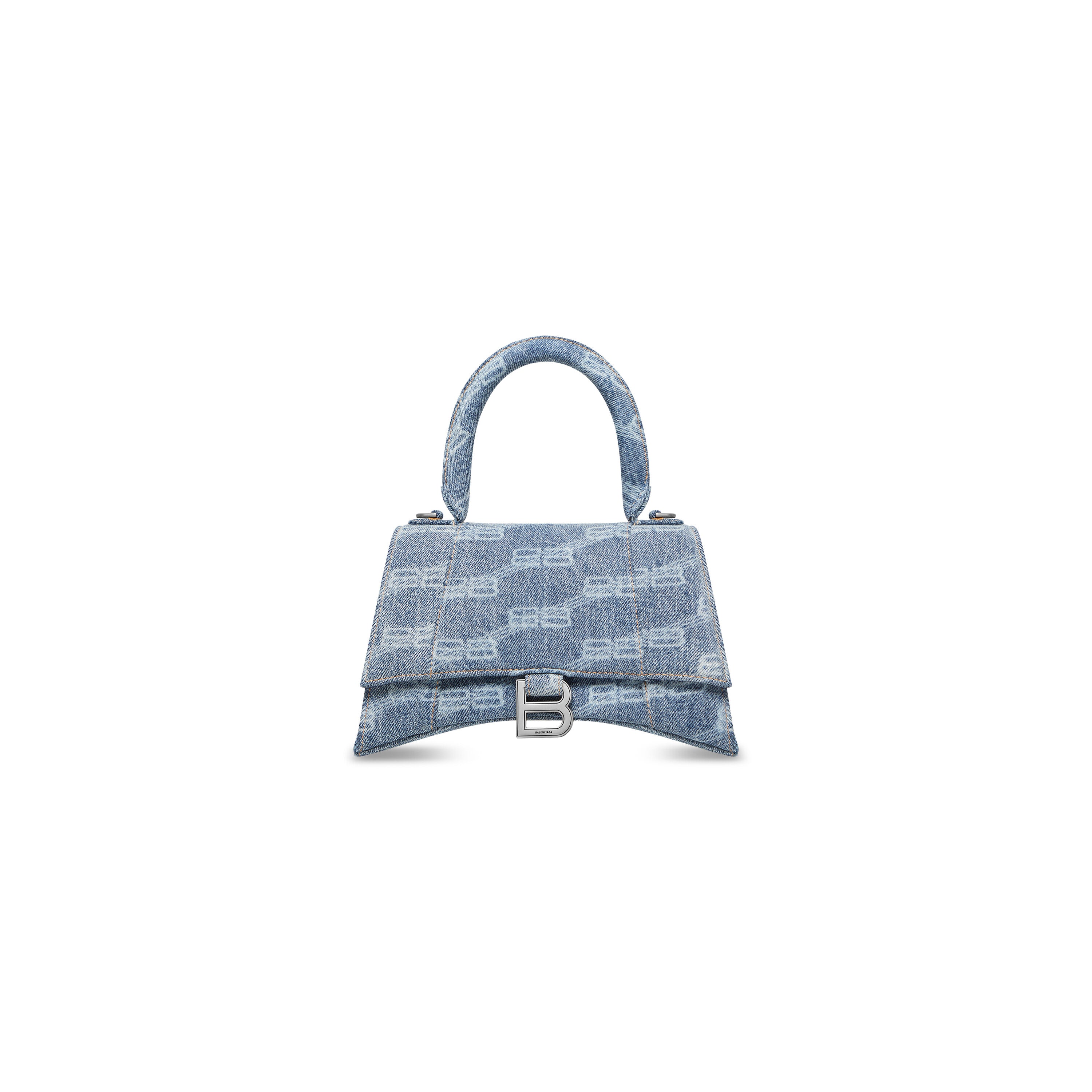 WOMEN'S HOURGLASS SMALL HANDBAG BB MONOGRAM BLEACHED DENIM IN BLUE - Replicaclubs