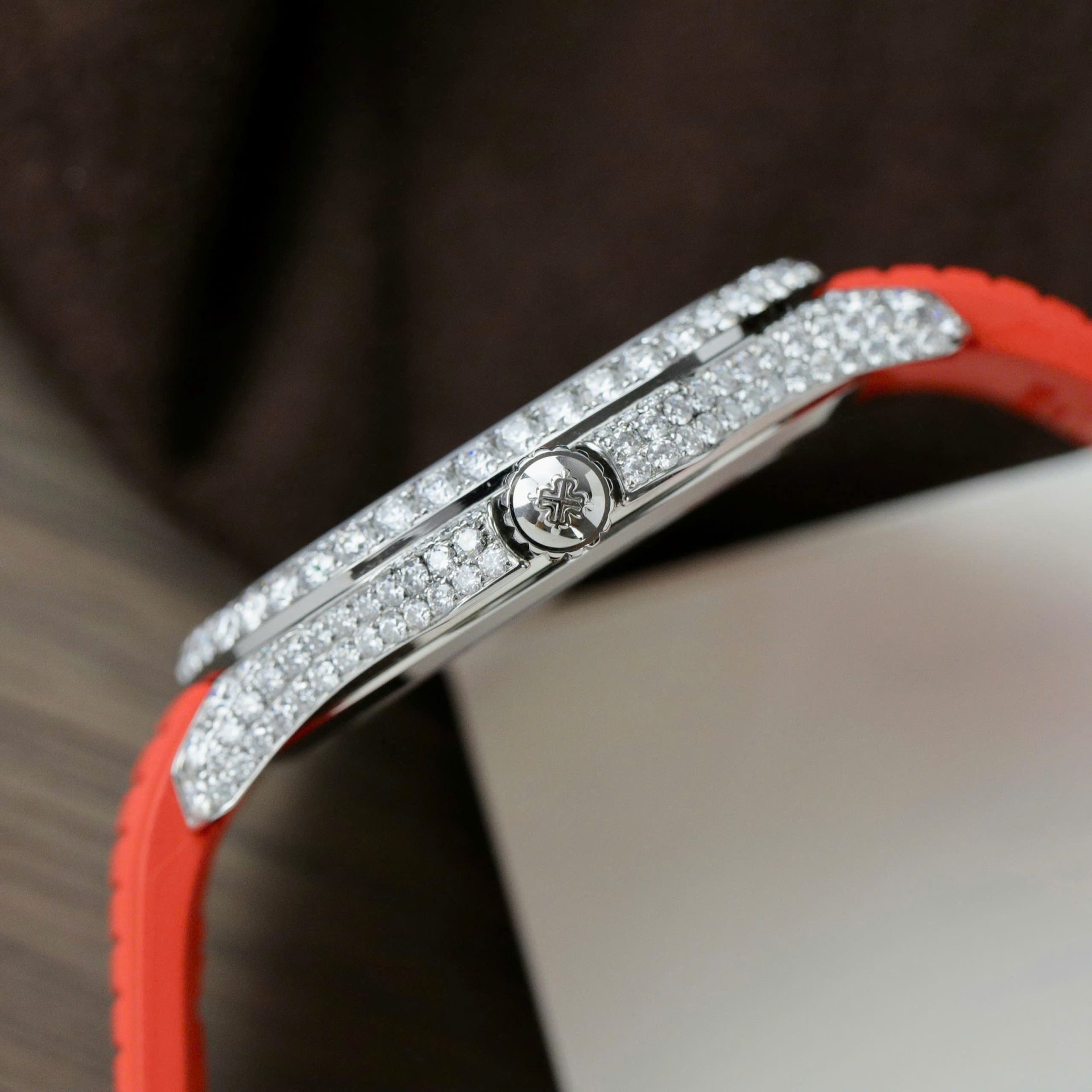 Patek Philippe Aquanaut 5167 Rep 11 Watch Custom Moissanite Diamonds Red Rubber Strap 40mm - Top club