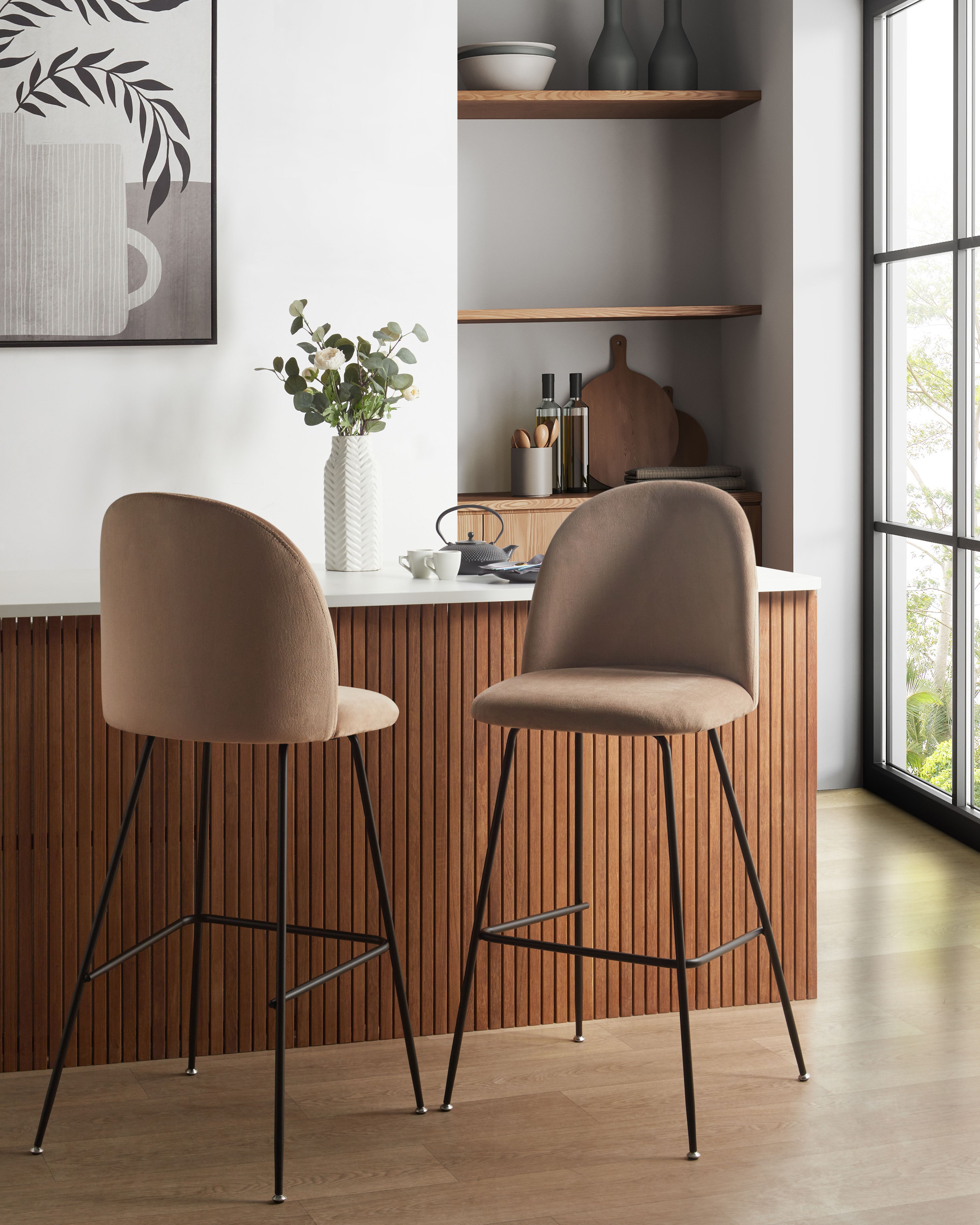 Set of 2 Bar Chairs ARCOLA Velvet Taupe