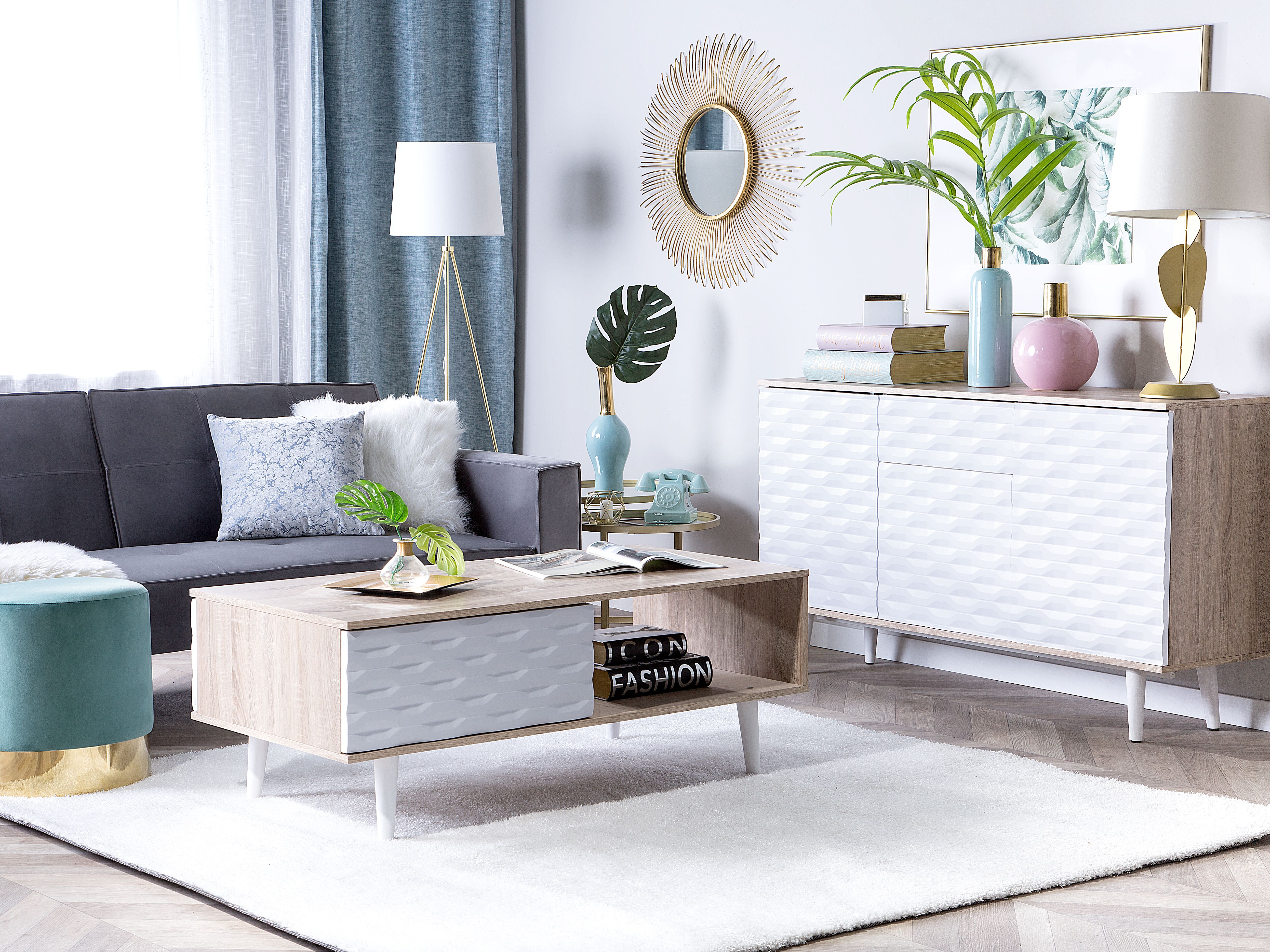 Coffee Table SWANSEA Light Brown with Storage