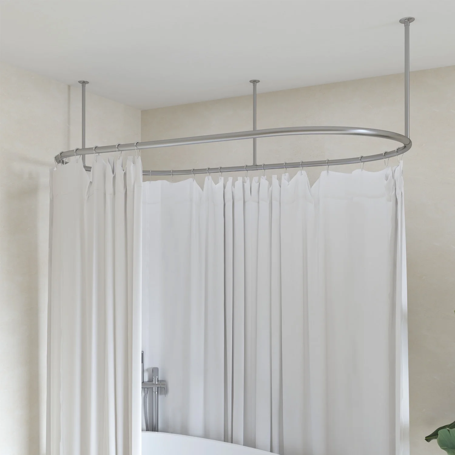 Naiture Stainless Steel Oval Shower Curtain Rod with Ceiling Support for Clawfoot Tub in 48