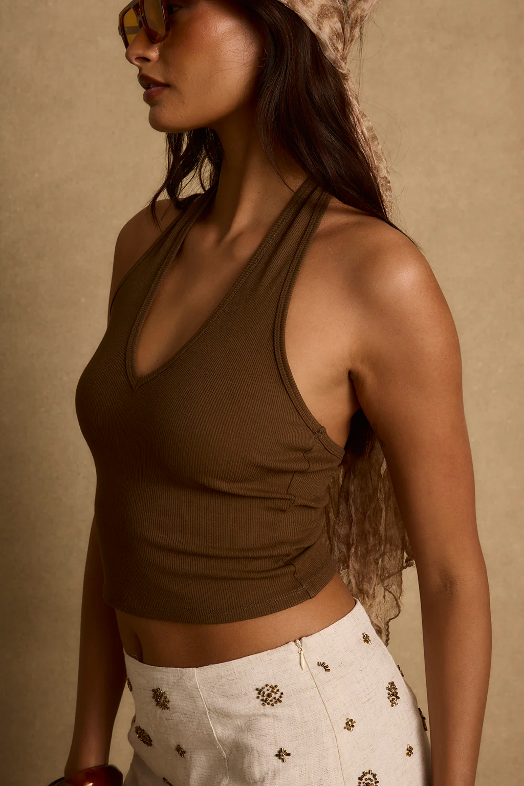 Emily Mocha Halter Top