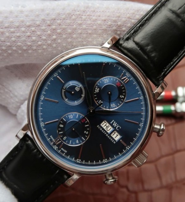Replica IWC Portofino Chrono IW391019 Blue Dial Leather Strap - Elite Watch Atelier