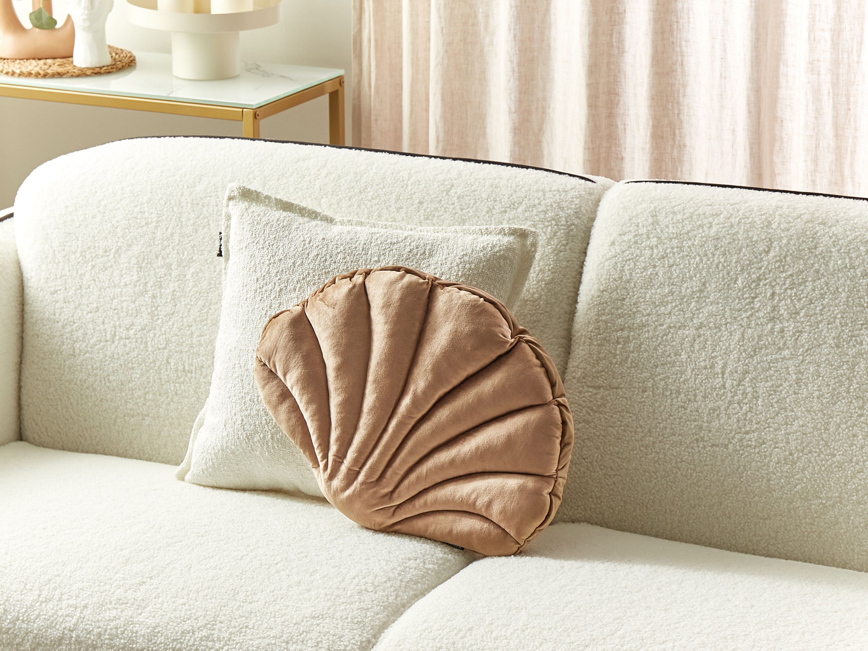 Throw Cushion CONSOLIDA Velvet 47 x 35 cm Sand Beige Solid