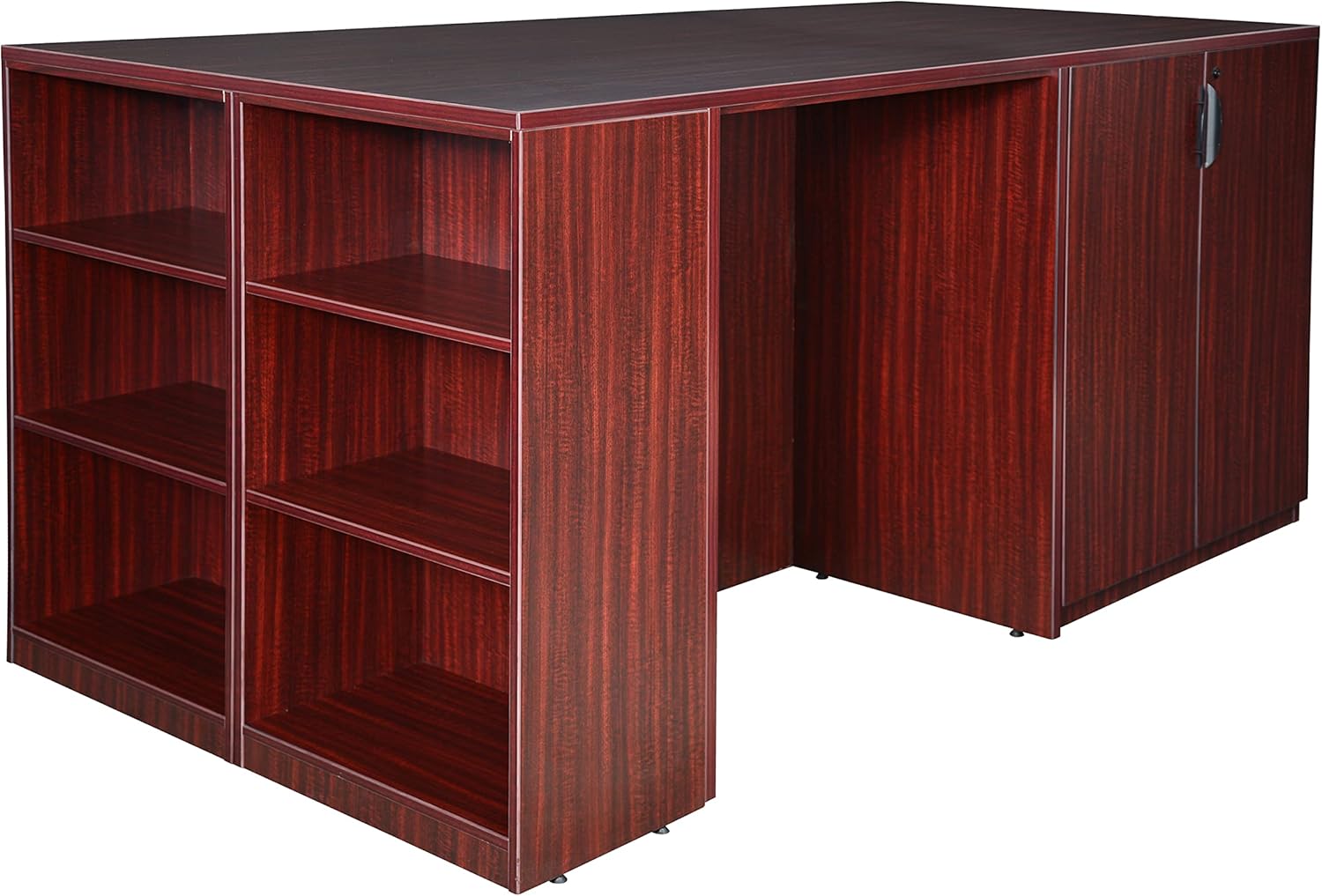 Regency Legacy Stand Up 2 Storage Cabinet/ 2 Desk Quad with Bookcase End- Mahogany