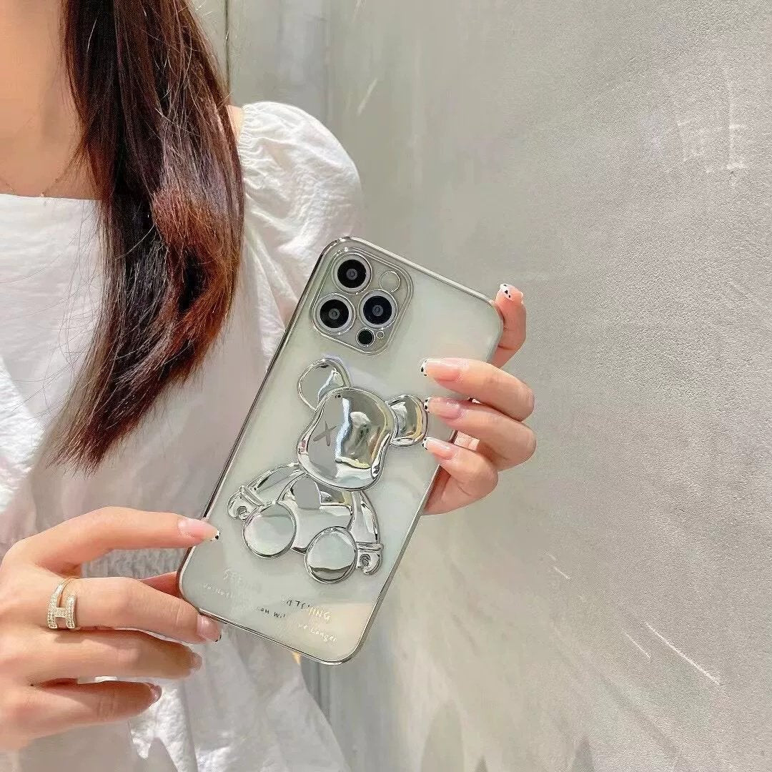 Silver Reflective Bear Transparent iPhone Case - Wholesale & Influencer