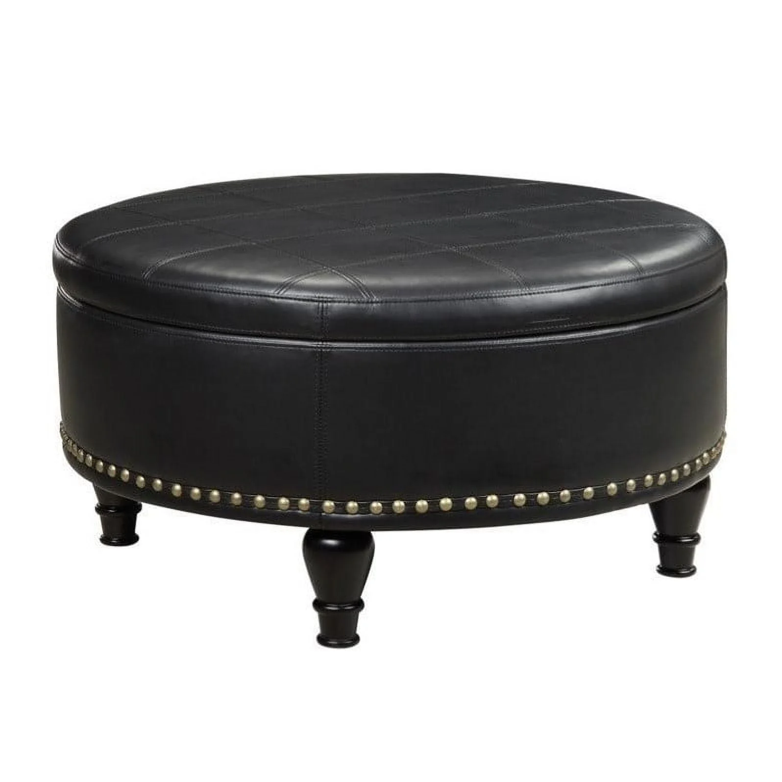 OSP Furniture Home Furnishings Augusta Round Storage Ottoman in Espresso Bonded Leather with Decorative Nailheads - Image 2