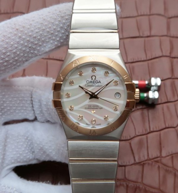 Replica Omega V6 Constellation Diamonds Bezel YG Bezel White Textured Dial A2500 - Top club