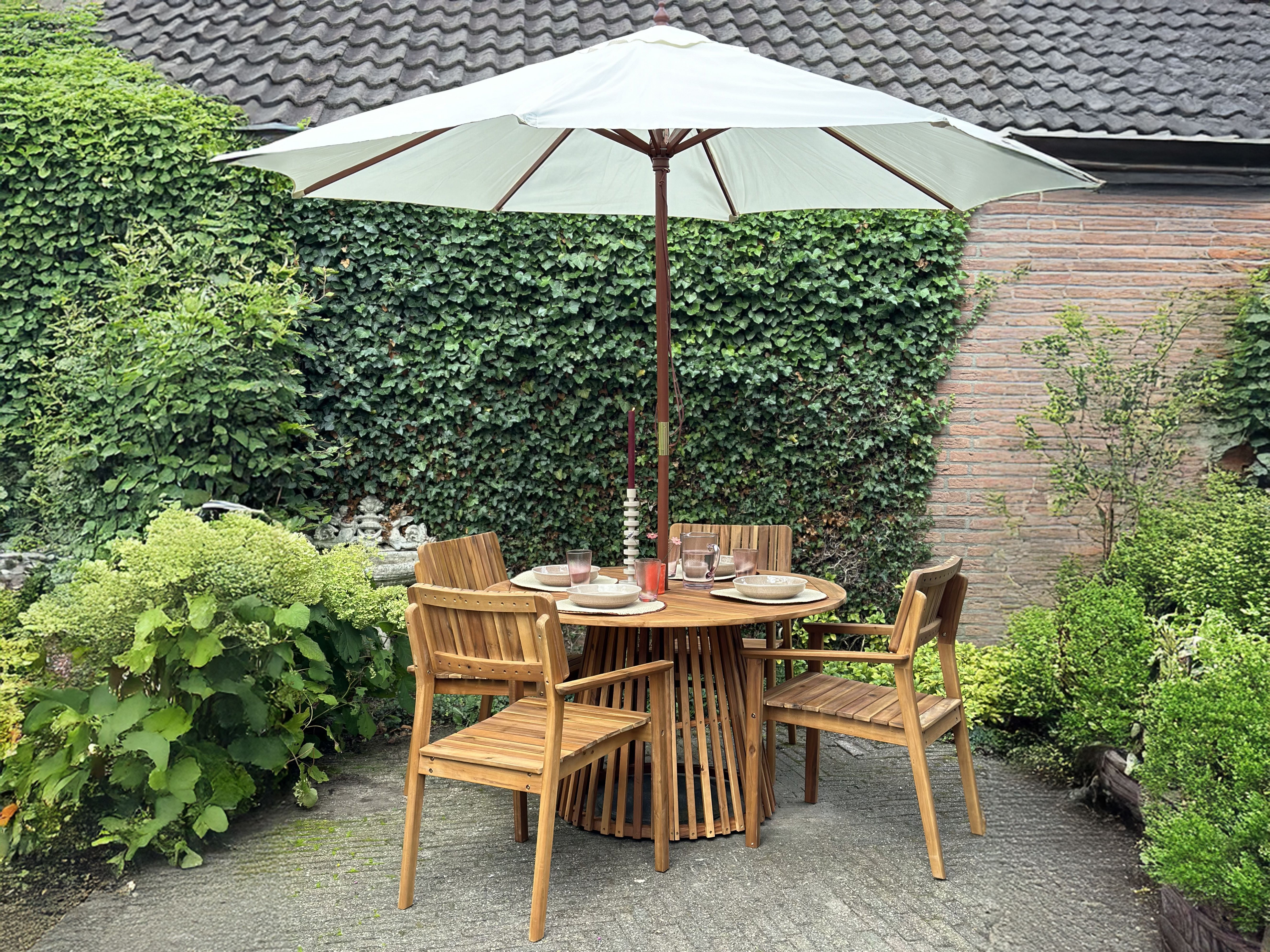 Garden Dining Set 4 Seater AGELLO with Parasol (12 Options) Acacia Wood Brown