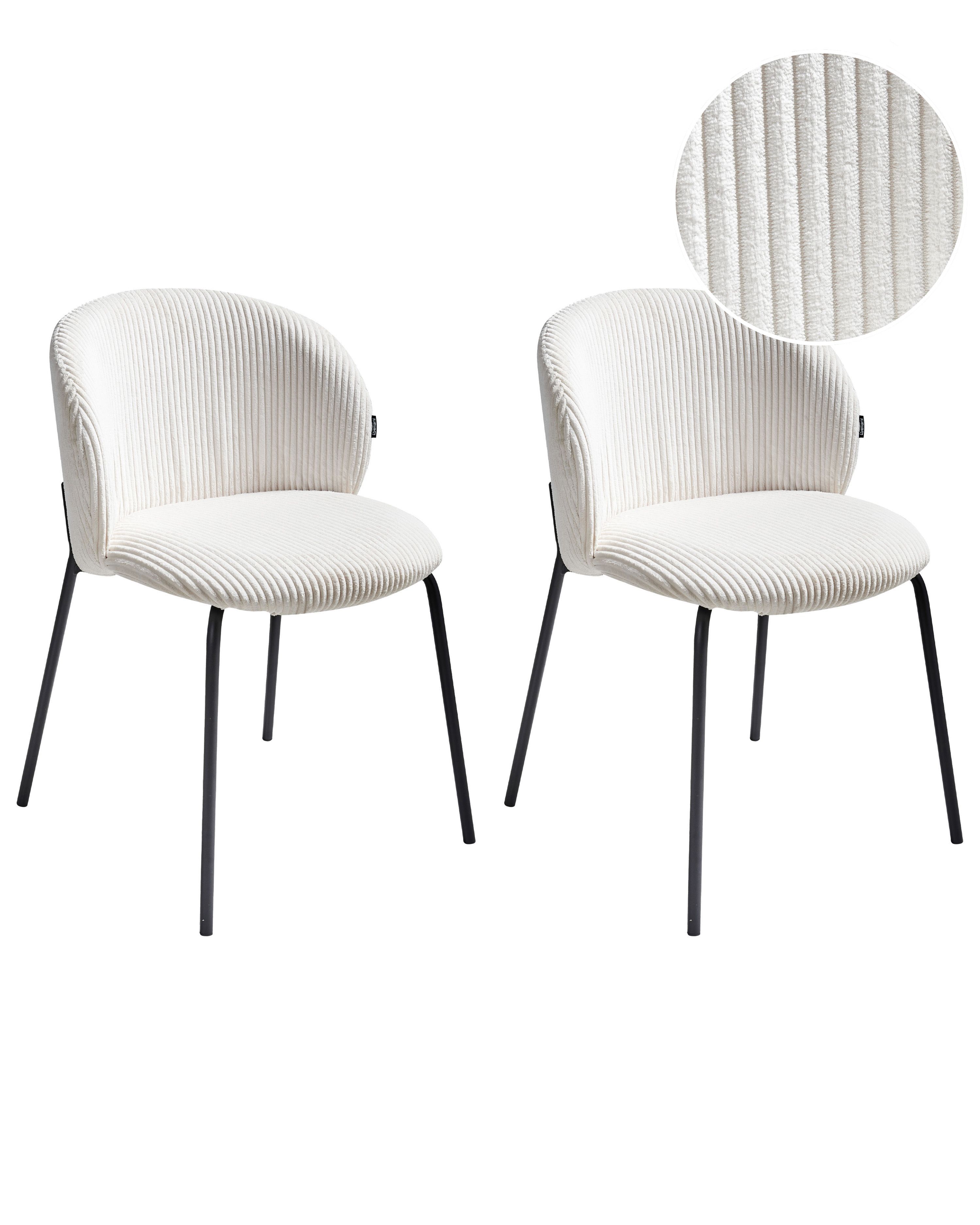 Set of 2 Dining Chairs MILES Corduroy Off-White