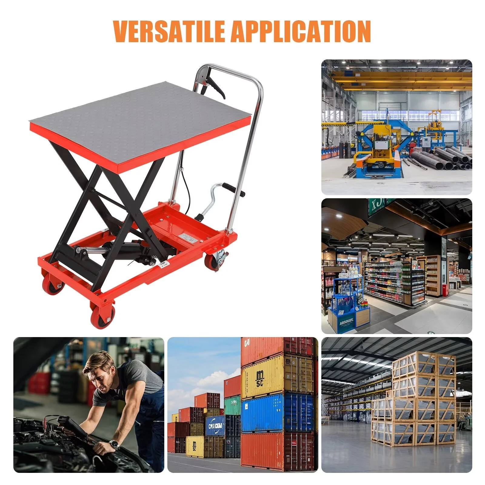 Hydraulic Lift Table Cart, 500lbs Capacity 59" Lifting Height, Single Scissor Lift Table Cart with 4 Wheels and Non-Slip Pad, Manual Elevating Cart for Material Handling Transportation - Image 10