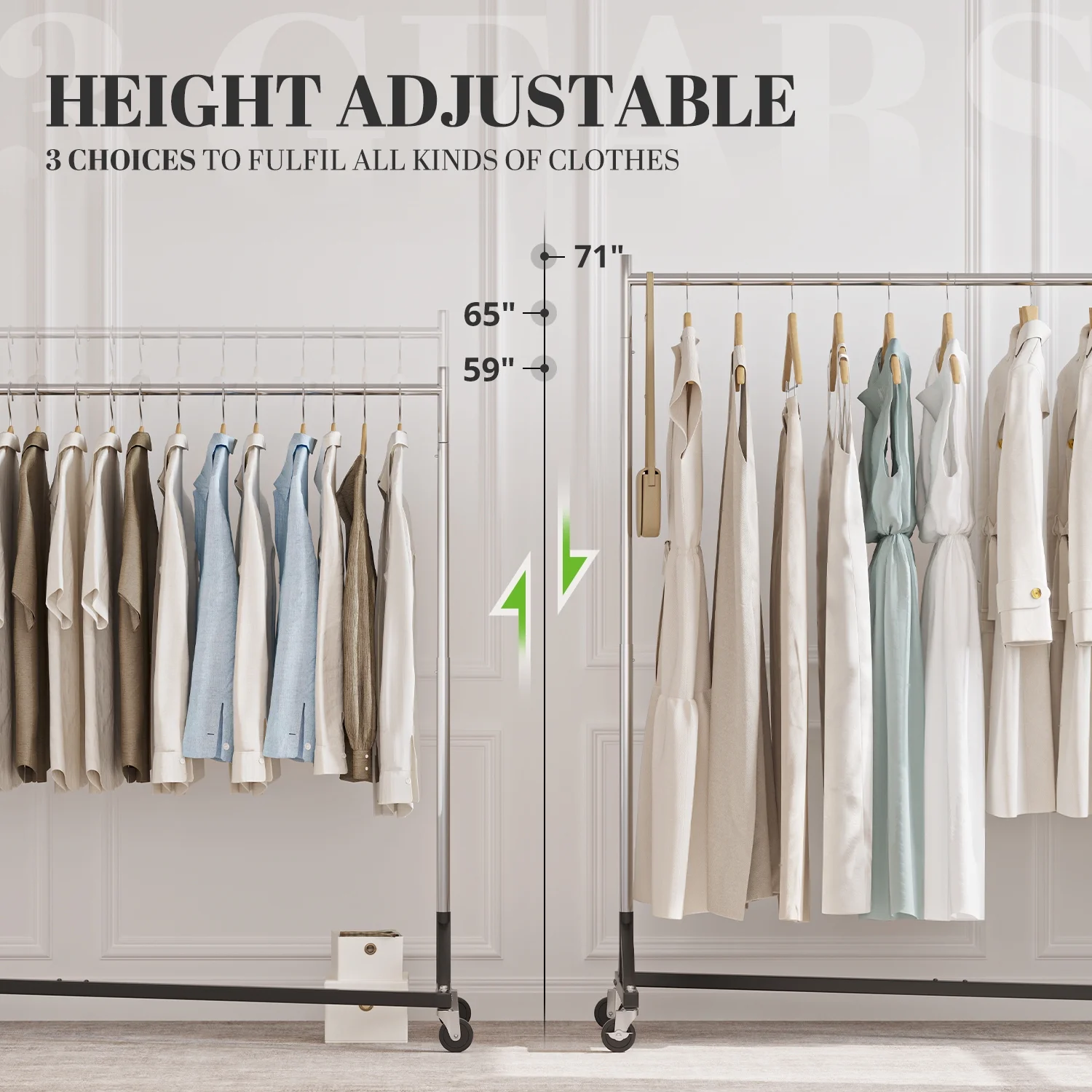 HOKEEPER 400LBS Commercial Z Base Garment Rack Heavy Duty Clothing Rack Height Adjustable Rolling Clothes Rack for Hanging Clothes Racks on Wheels Portable Z Rack Chrome Finish - Image 4