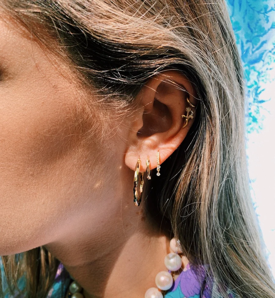 Single Braided Hoop Earring 14K