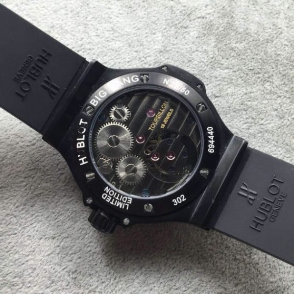 Replica Hublot Big Bang Tourbillon Ceramic Case Black Dial Rubber Strap - Top club