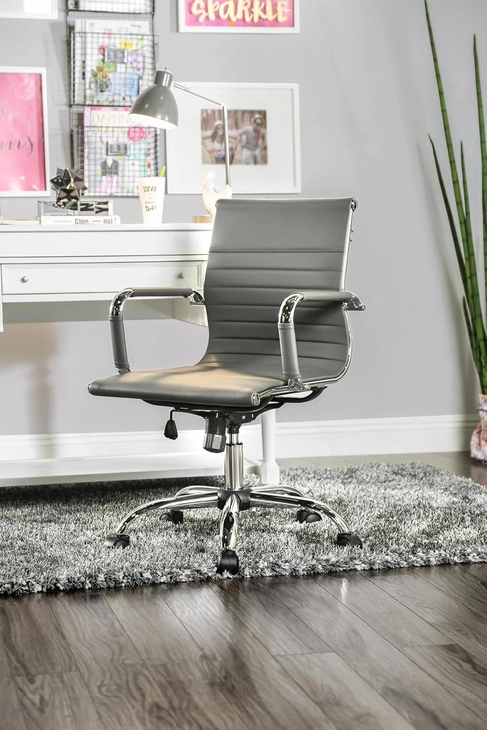 LCH Modern Mid Back Home Office Chair Computer Executive Desk Chair Pu Leather��Gray